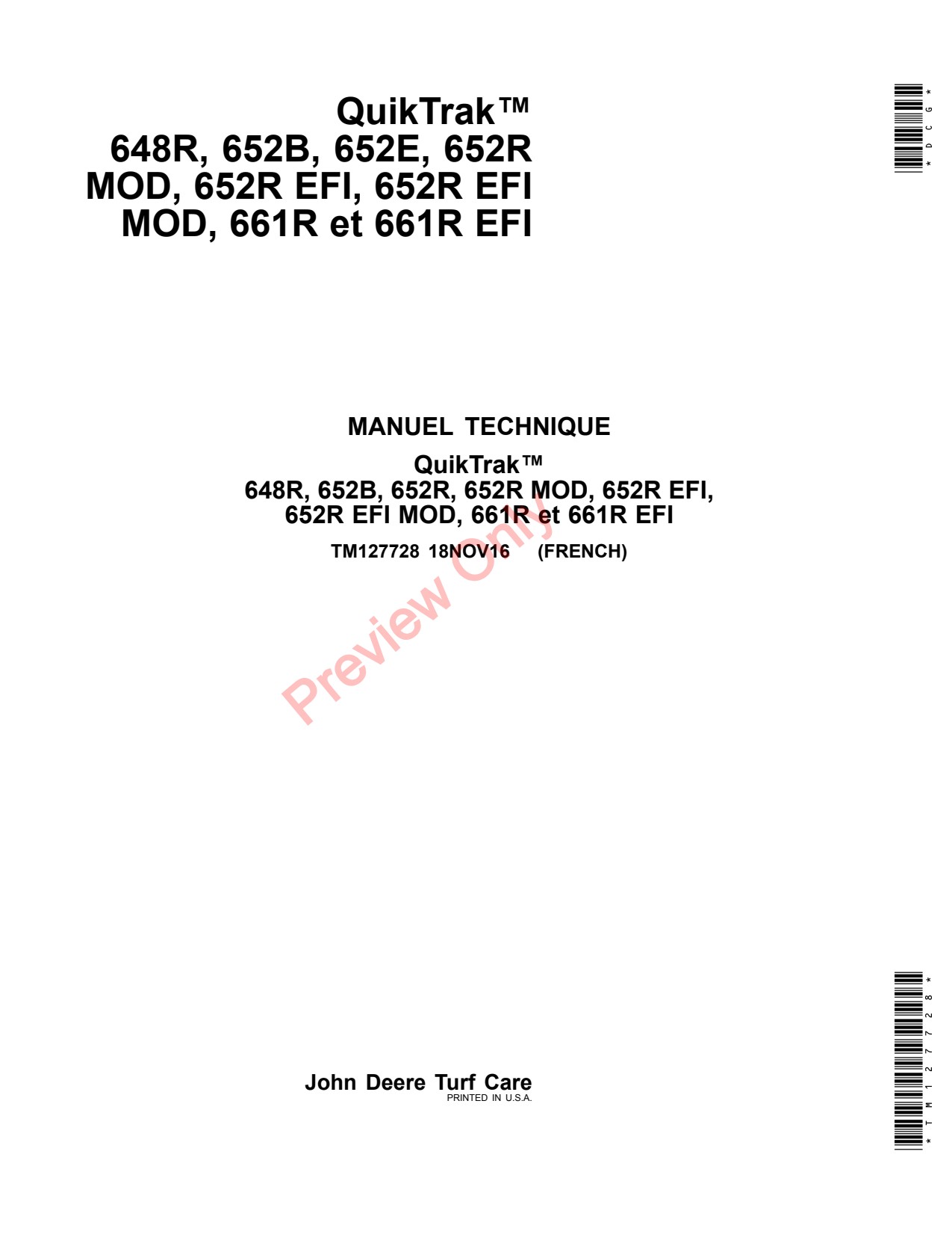 John Deere 648R 652B 652E 652R MOD EFI 661R Stand-on Mower Technical Manual TM127728 FR 1 John Deere 648R 652B 652E 652R MOD EFI 661R Stand-on Mower Technical Manual TM127728 FR