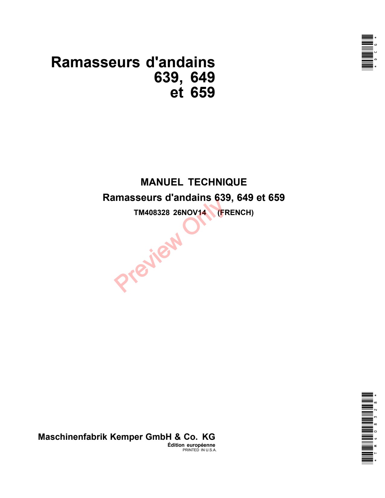 John Deere 649 639 659 Windrow Pickup Technical Manual TM408328 FR 1 John Deere 649 639 659 Windrow Pickup Technical Manual TM408328 FR