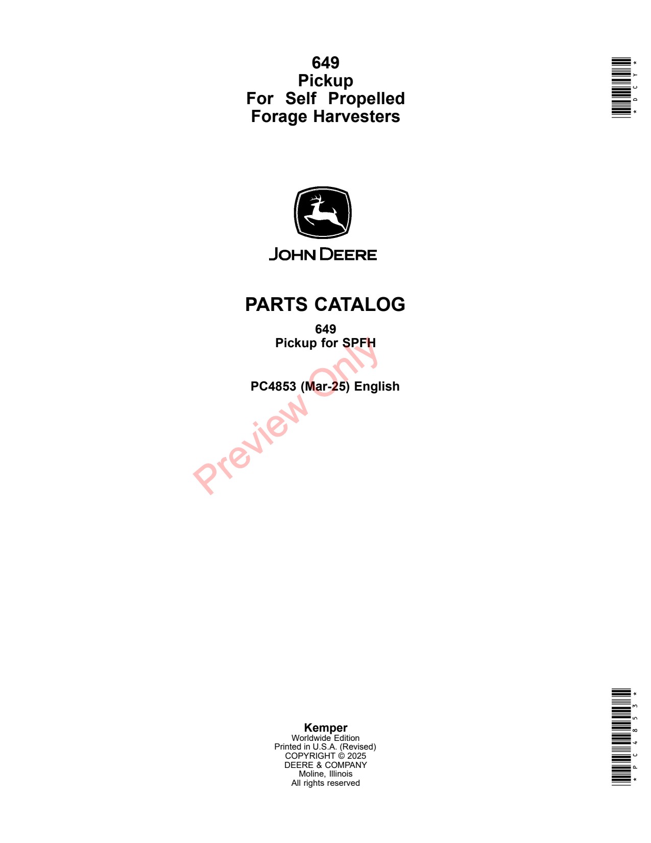 John Deere 649 Self Propelled Forage Harvester Parts Catalog PC4853 1 John Deere 649 Self Propelled Forage Harvester Parts Catalog PC4853