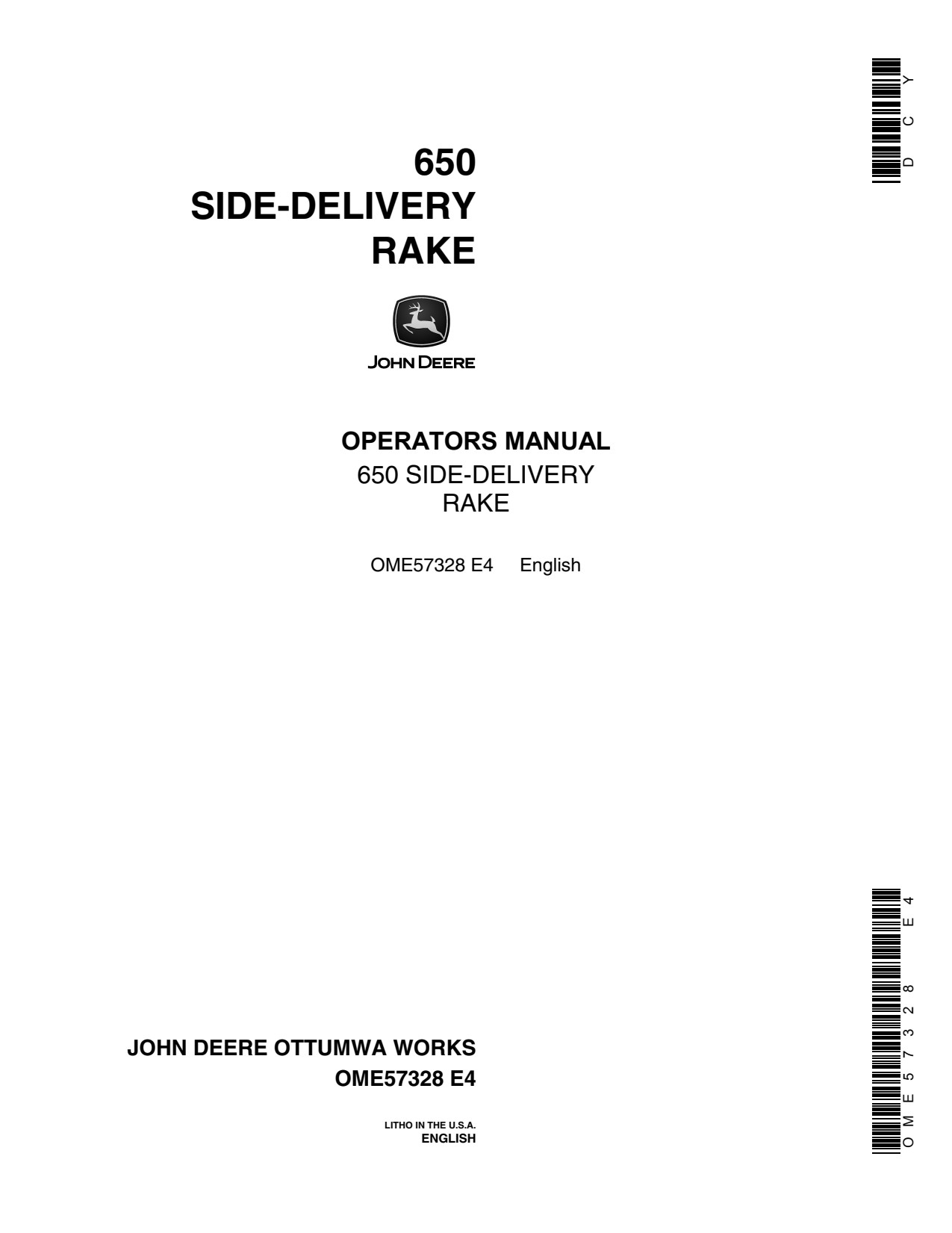 John Deere 650 2510 3010 3020 Side-delivery Rake Operator Manual OME57328 1 John Deere 650 2510 3010 3020 Side-delivery Rake Operator Manual OME57328