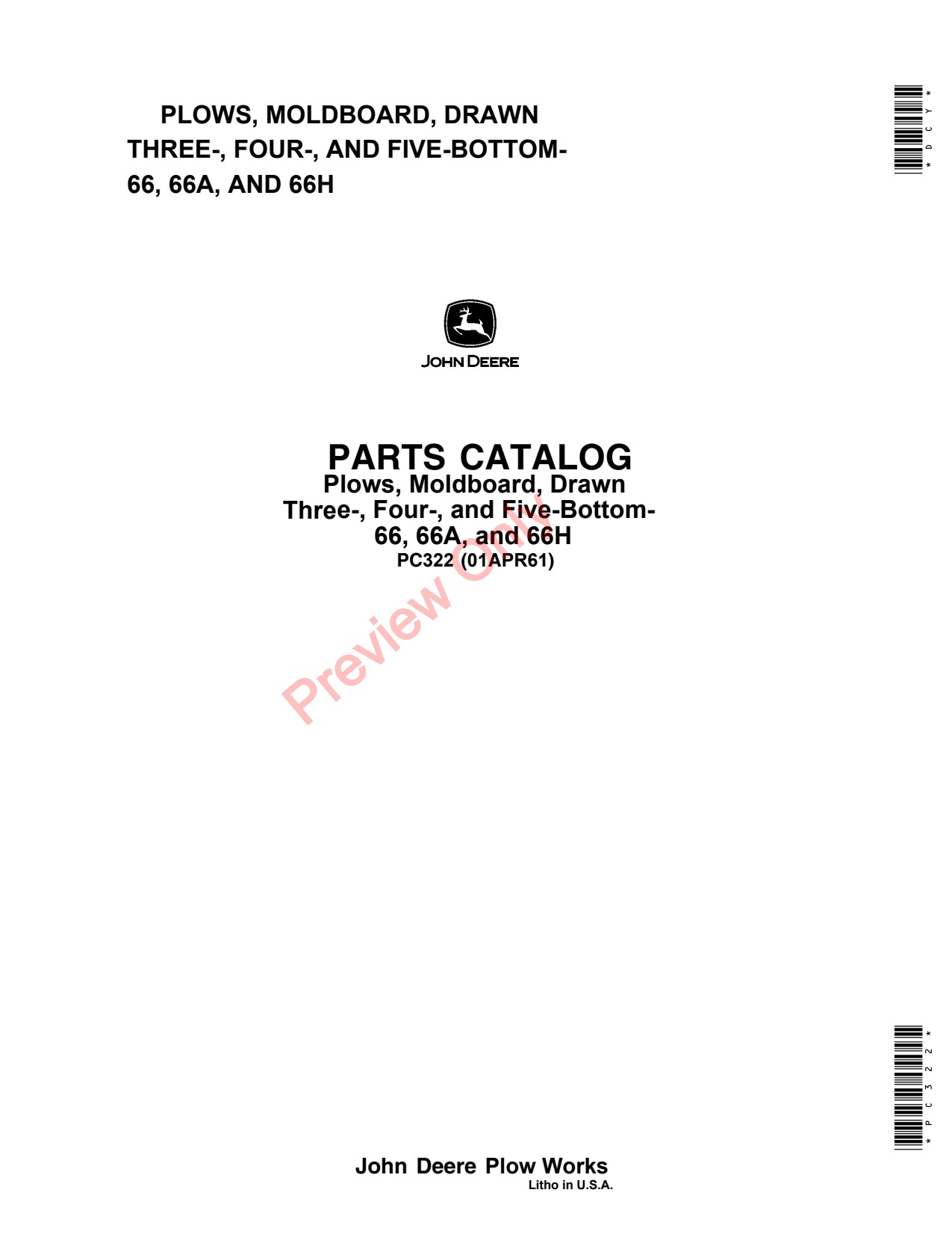 John Deere 66 66A 66H Drawn Moldboard Plow Parts Catalog PC322 1 John Deere 66 66A 66H Drawn Moldboard Plow Parts Catalog PC322
