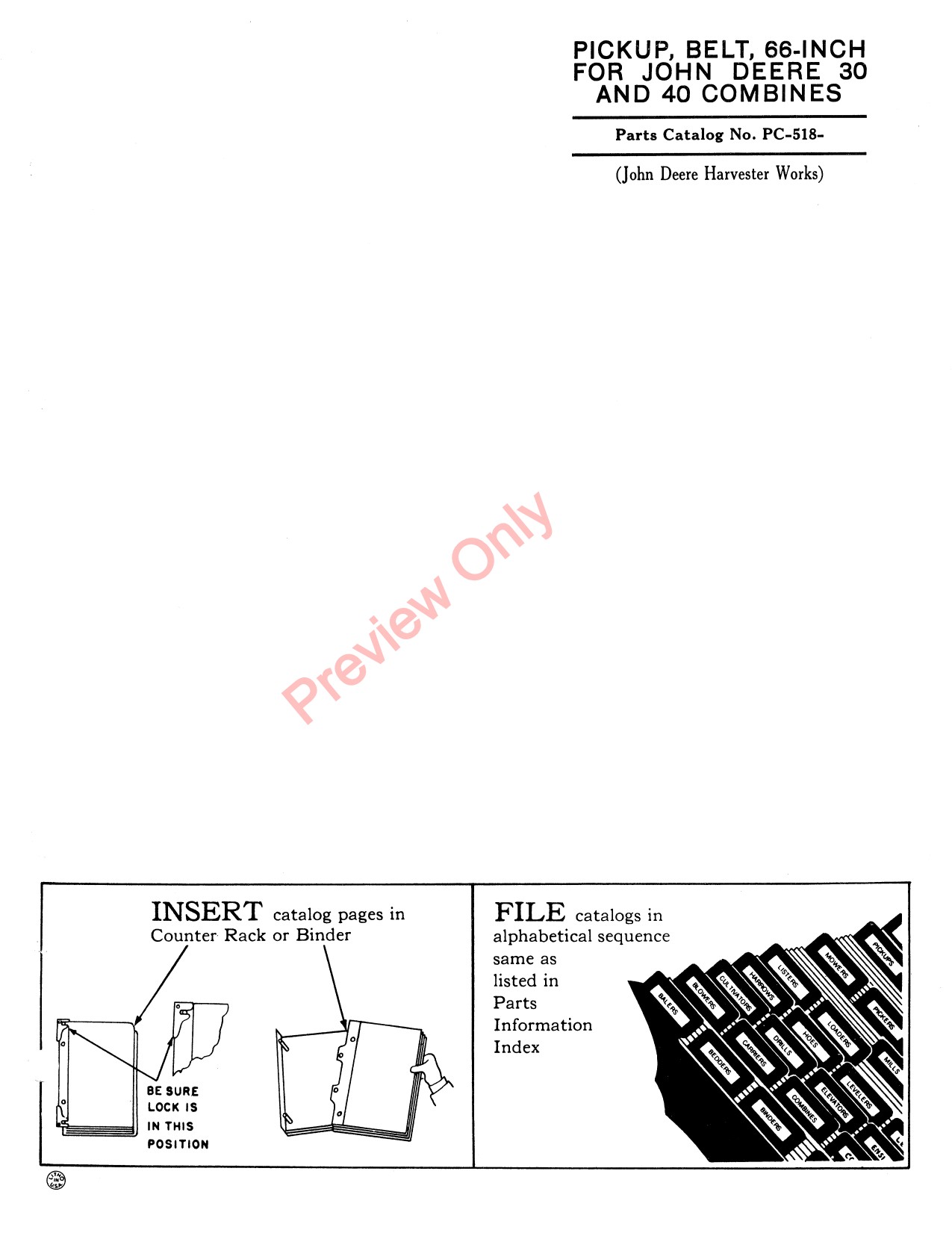 John Deere 66 Inch 30 40 Belt Pickup Parts Catalog PC518 1 John Deere 66 Inch 30 40 Belt Pickup Parts Catalog PC518