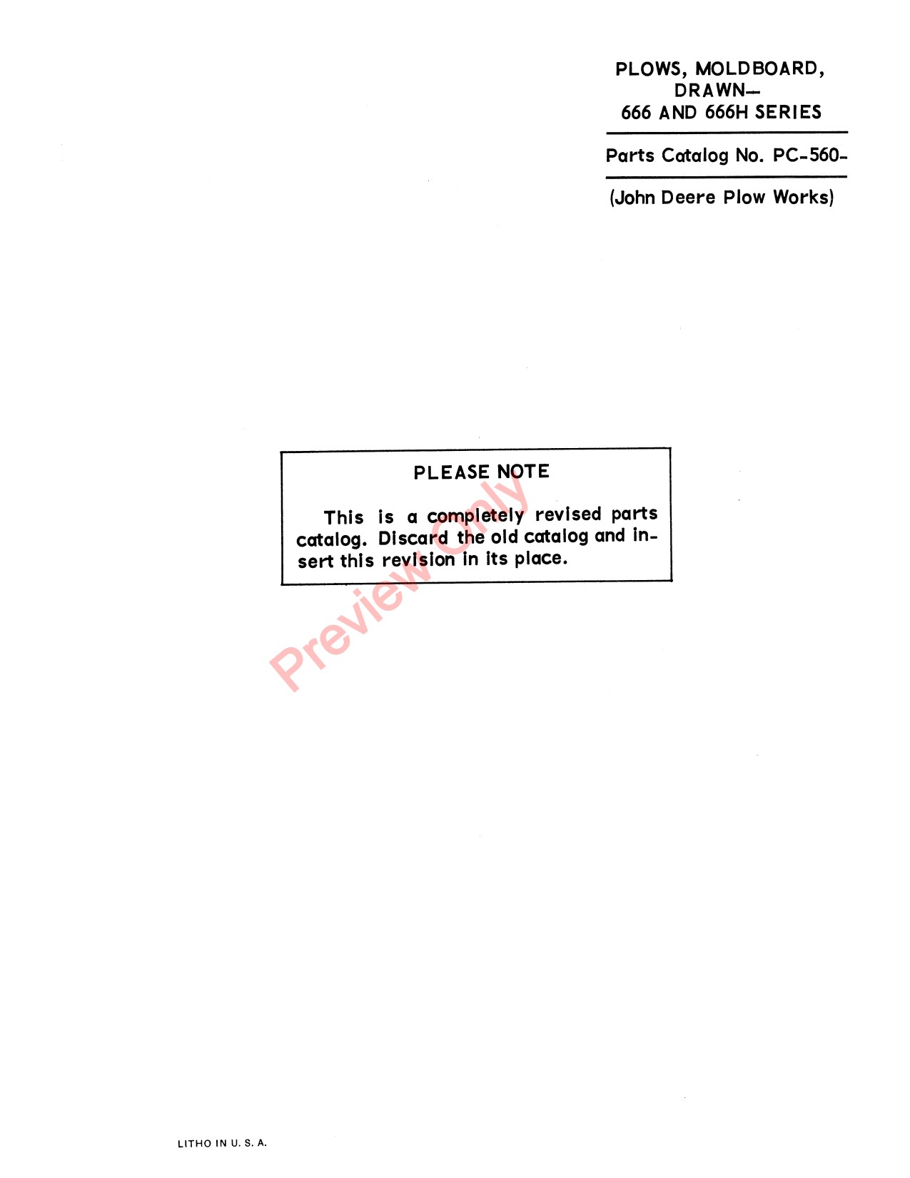 John Deere 666 666H Special Tractor-drawn Moldboard Plow Parts Catalog PC560 1 John Deere 666 666H Special Tractor-drawn Moldboard Plow Parts Catalog PC560