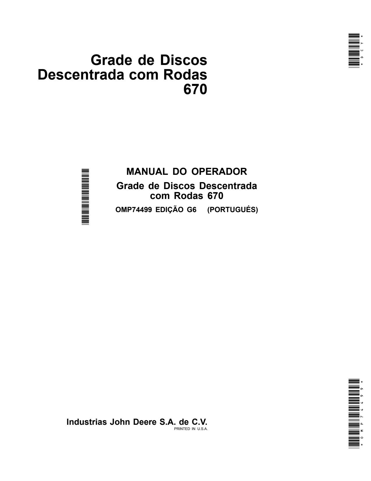 John Deere 670 Disk Harrow Operator Manual OMP74499 PT 1 John Deere 670 Disk Harrow Operator Manual OMP74499 PT