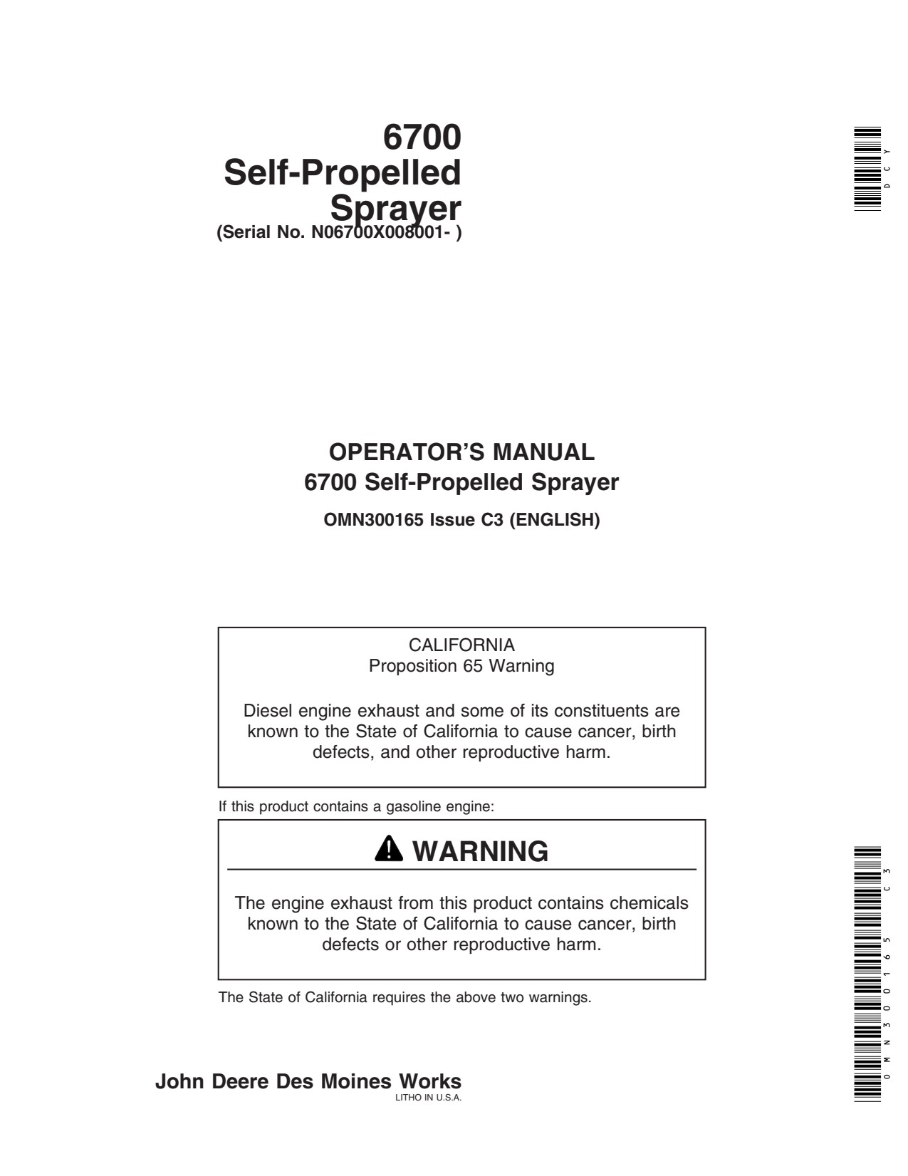 John Deere 6700 Self-Propelled Sprayer Operator Manual OMN300165 1 John Deere 6700 Self-Propelled Sprayer Operator Manual OMN300165