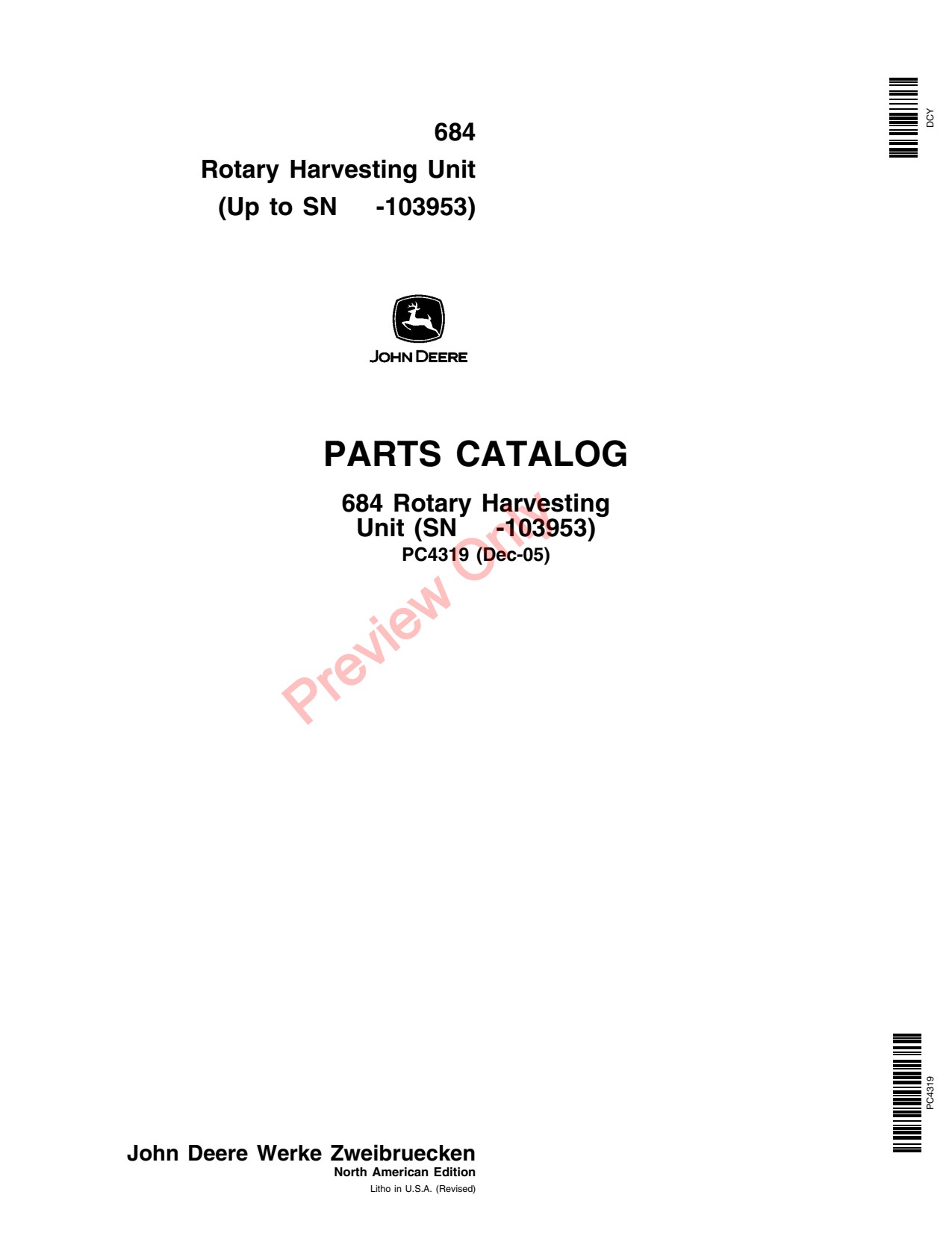 John Deere 684 Rotary Harvesting Unit Parts Catalog PC4319 1 John Deere 684 Rotary Harvesting Unit Parts Catalog PC4319