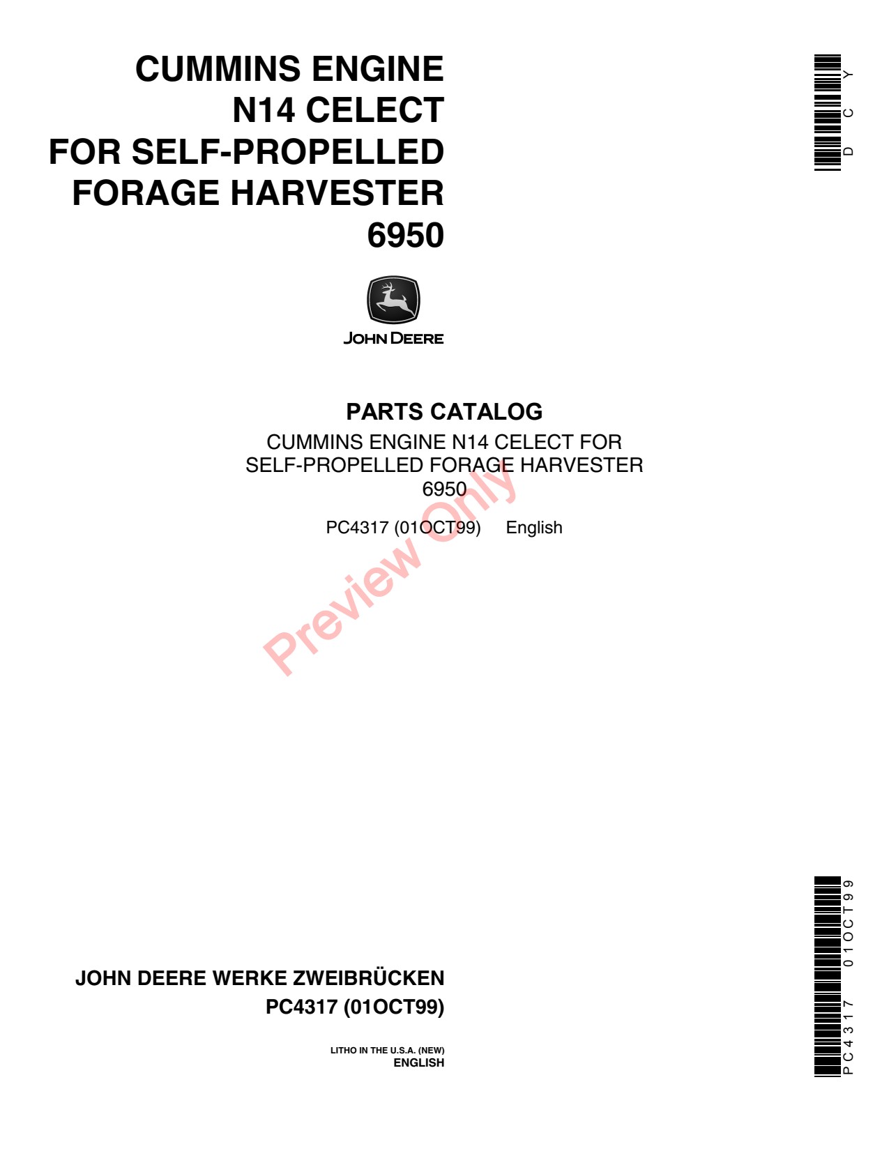 John Deere 6950 N14 Self-propelled Forage Harvester Parts Catalog PC4317 1 John Deere 6950 N14 Self-propelled Forage Harvester Parts Catalog PC4317
