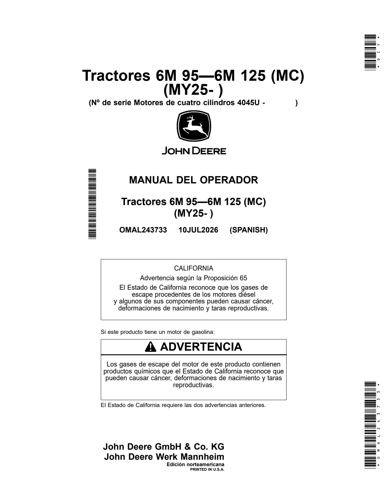 John Deere 6M 095 to 125 95 Tractor Operator Manual OMAL243733 ES 1 John Deere 6M 095 to 125 95 Tractor Operator Manual OMAL243733 ES
