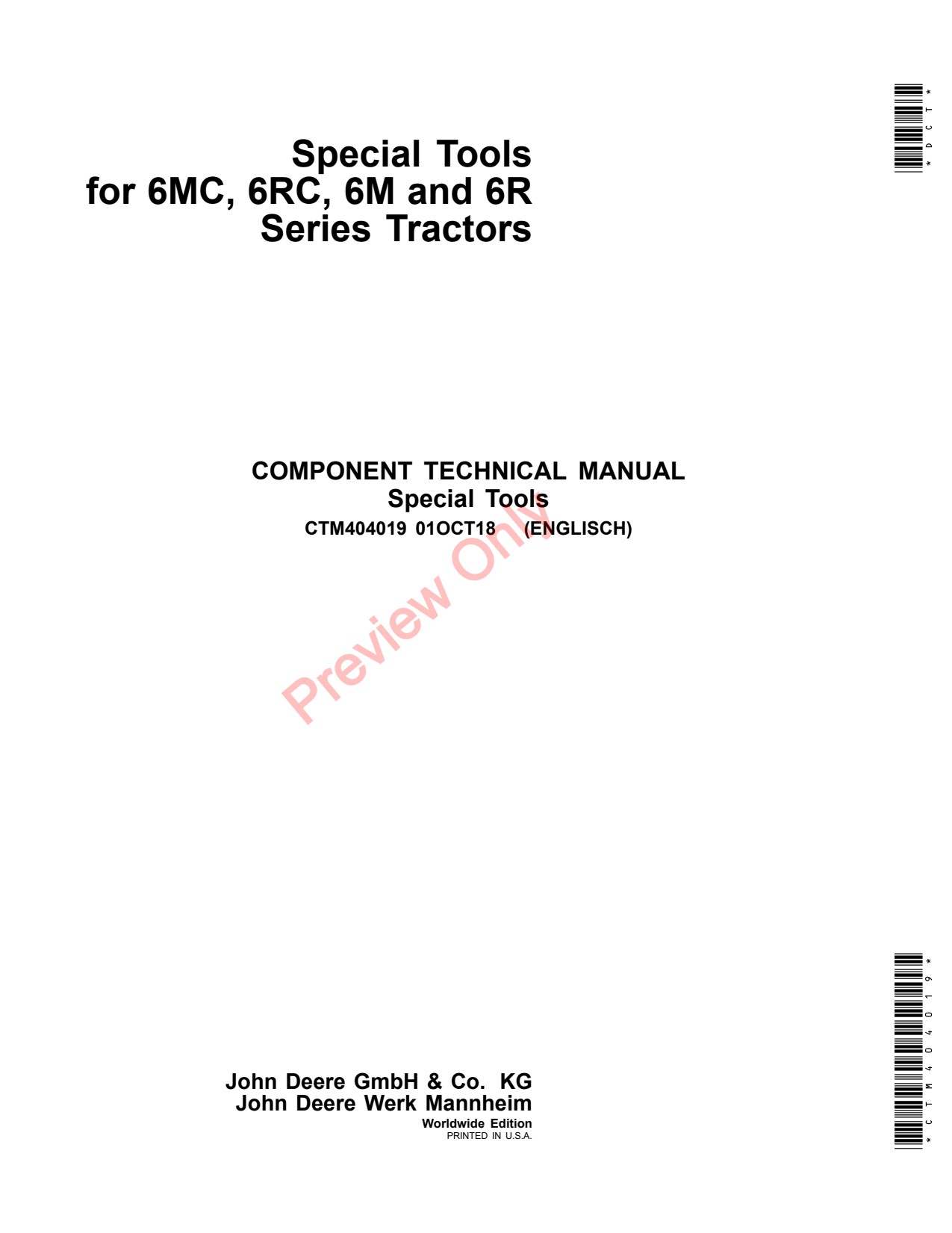 John Deere 6MC 6RC Tractor Component Technical Manual CTM404019 1 John Deere 6MC 6RC Tractor Component Technical Manual CTM404019