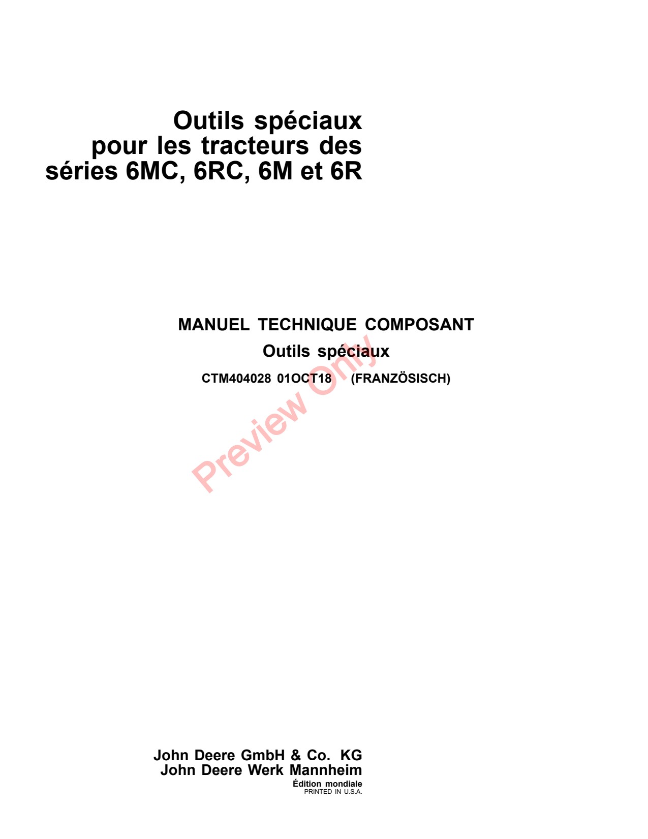 John Deere 6MC 6RC Tractor Component Technical Manual CTM404028 FR 1 John Deere 6MC 6RC Tractor Component Technical Manual CTM404028 FR