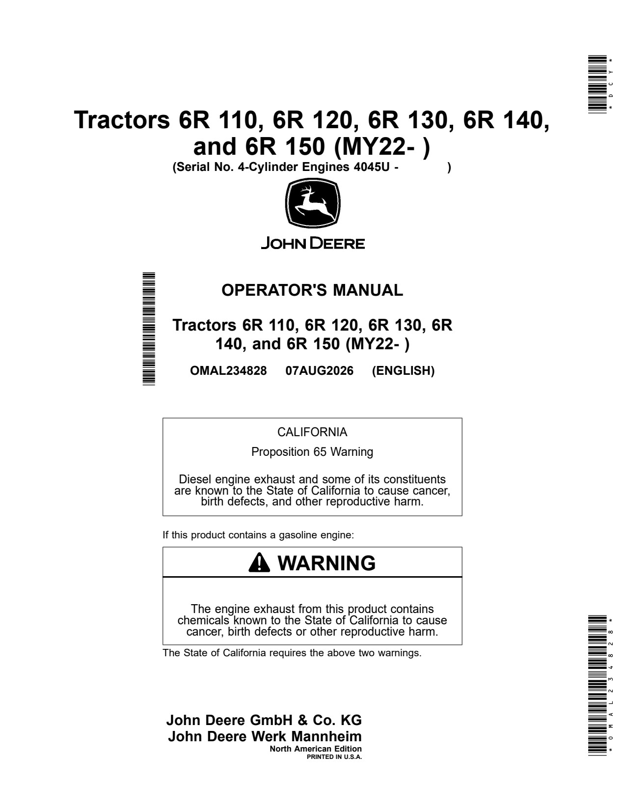 John Deere 6R 110 to 140 MY22 Tractor Operator Manual OMAL234828 1 John Deere 6R 110 to 140 MY22 Tractor Operator Manual OMAL234828