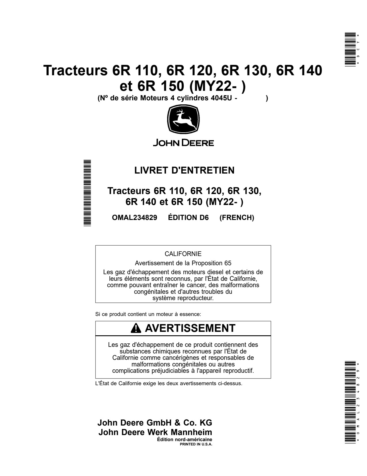 John Deere 6R 110 to 150 MY22 4045U Tractor Operator Manual OMAL234829 FR 1 John Deere 6R 110 to 150 MY22 4045U Tractor Operator Manual OMAL234829 FR