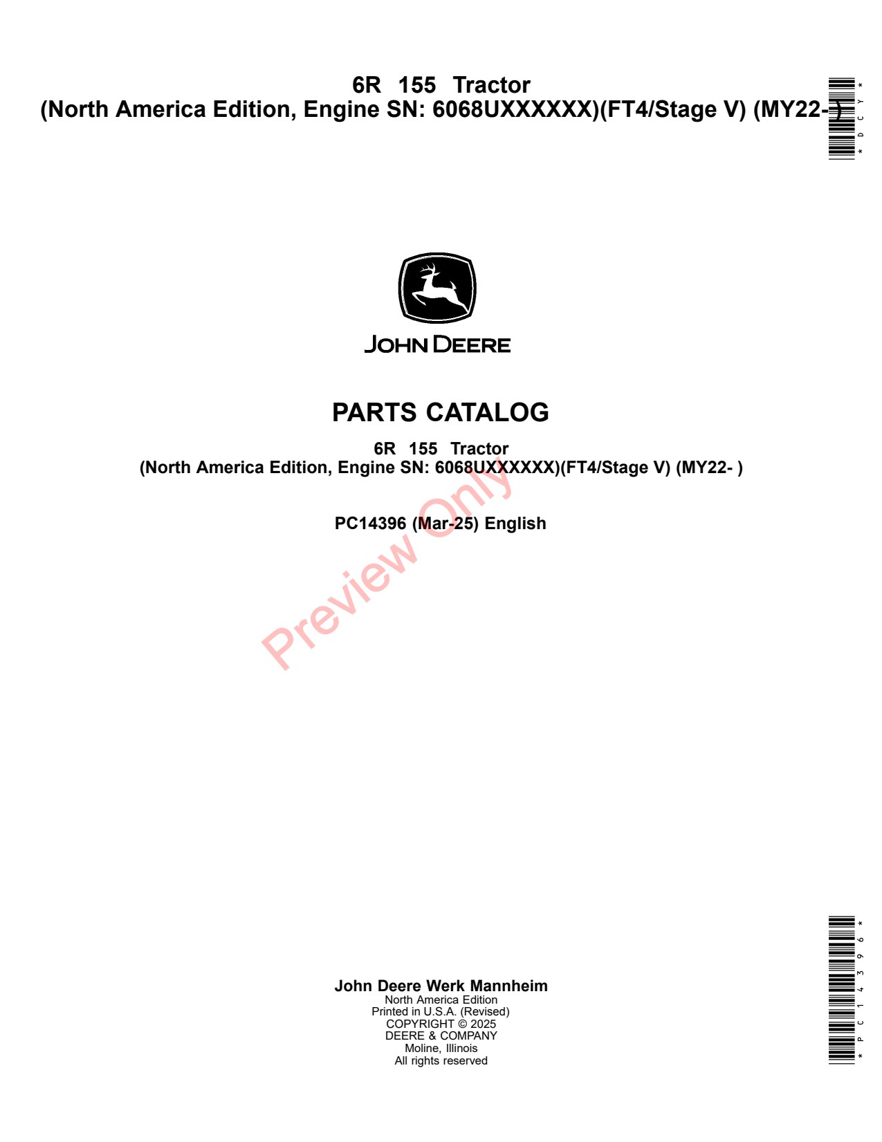 John Deere 6R 155 FT4 MY22 Tractor Parts Catalog PC14396 1 John Deere 6R 155 FT4 MY22 Tractor Parts Catalog PC14396