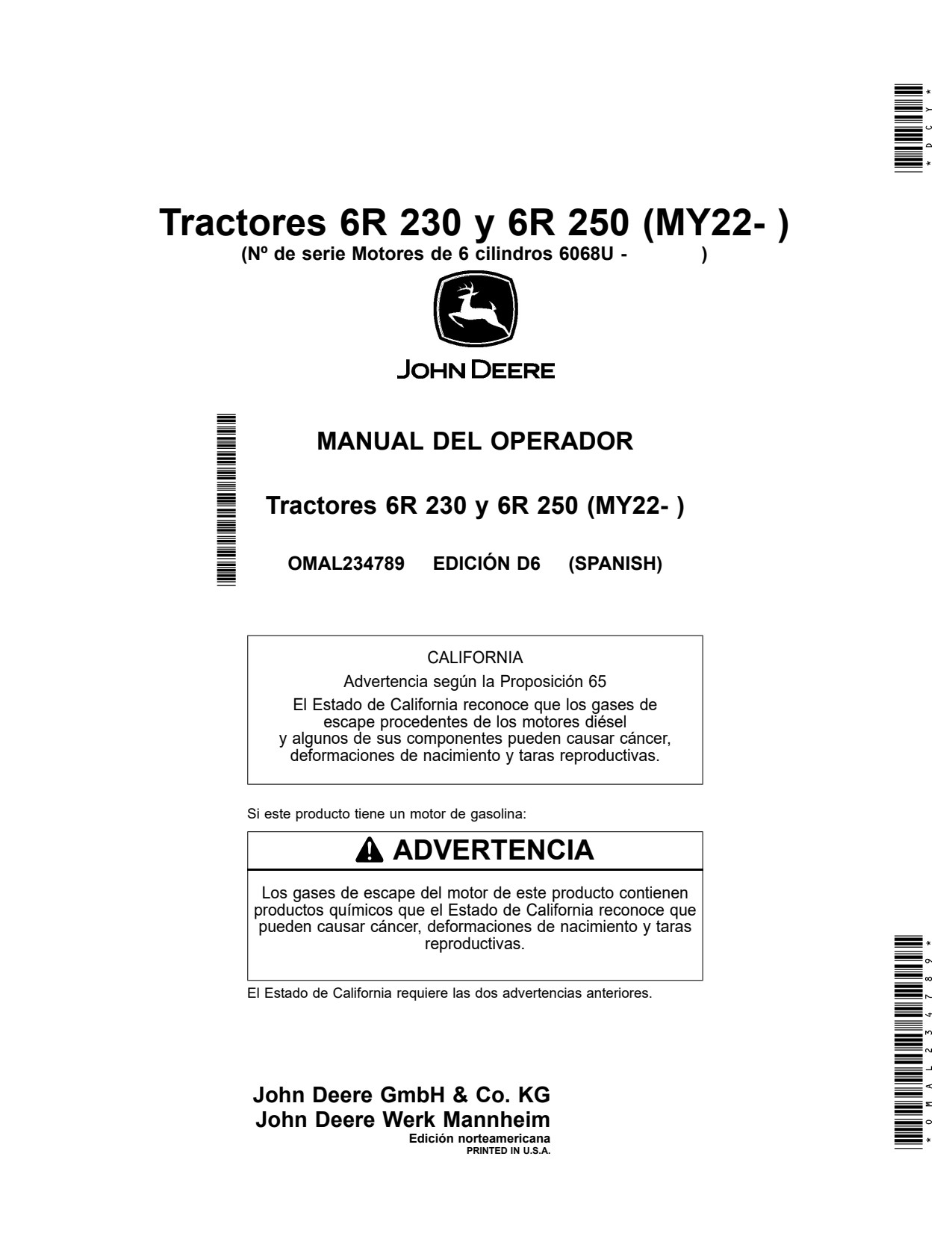 John Deere 6R 230 250 MY22 Tractor Operator Manual OMAL234789 ES 1 John Deere 6R 230 250 MY22 Tractor Operator Manual OMAL234789 ES