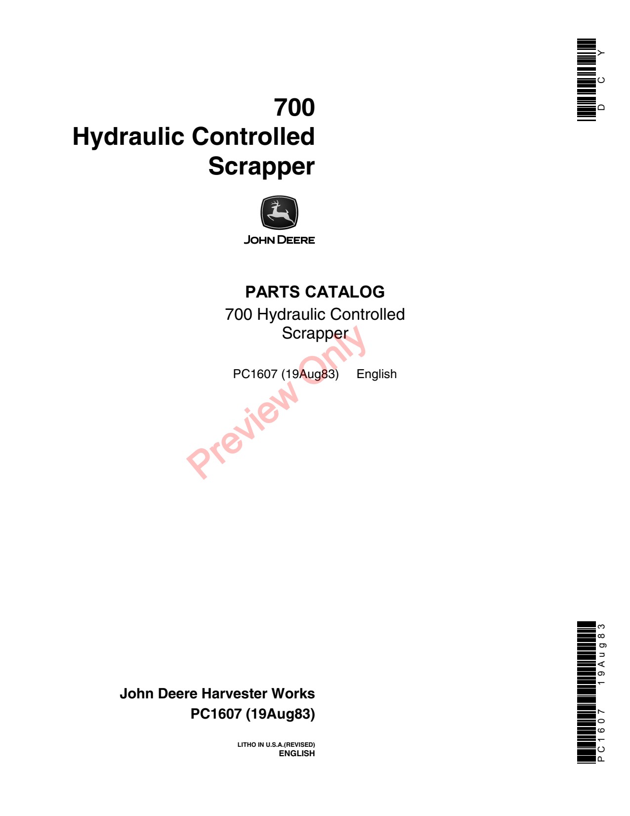 John Deere 700 Hydraulic Controlled Scraper Parts Catalog PC1607 1 John Deere 700 Hydraulic Controlled Scraper Parts Catalog PC1607