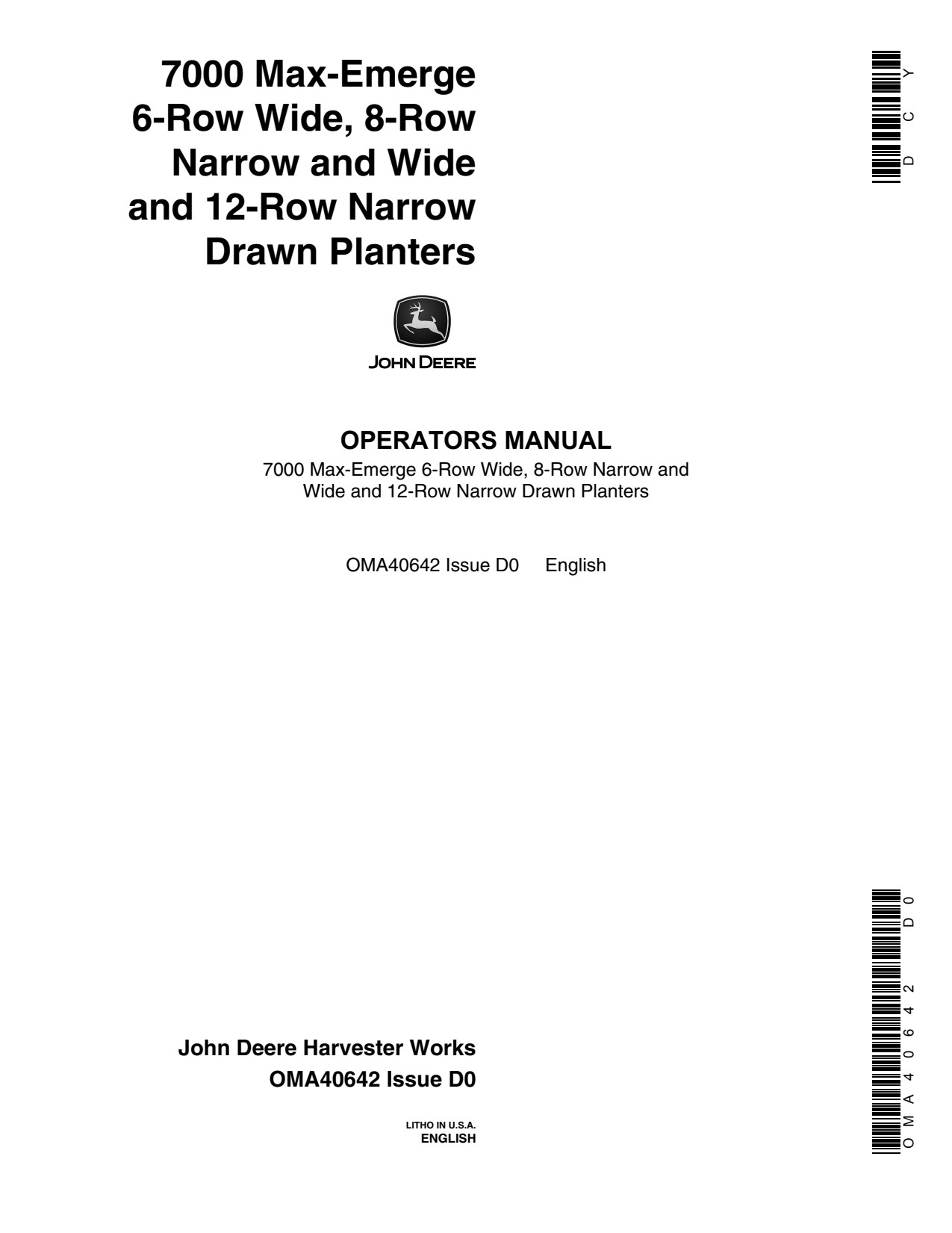 John Deere 7000 6RW 8RN 8RW 12RN Narrow Drawn Planter Operator Manual OMA40642 1 John Deere 7000 6RW 8RN 8RW 12RN Narrow Drawn Planter Operator Manual OMA40642