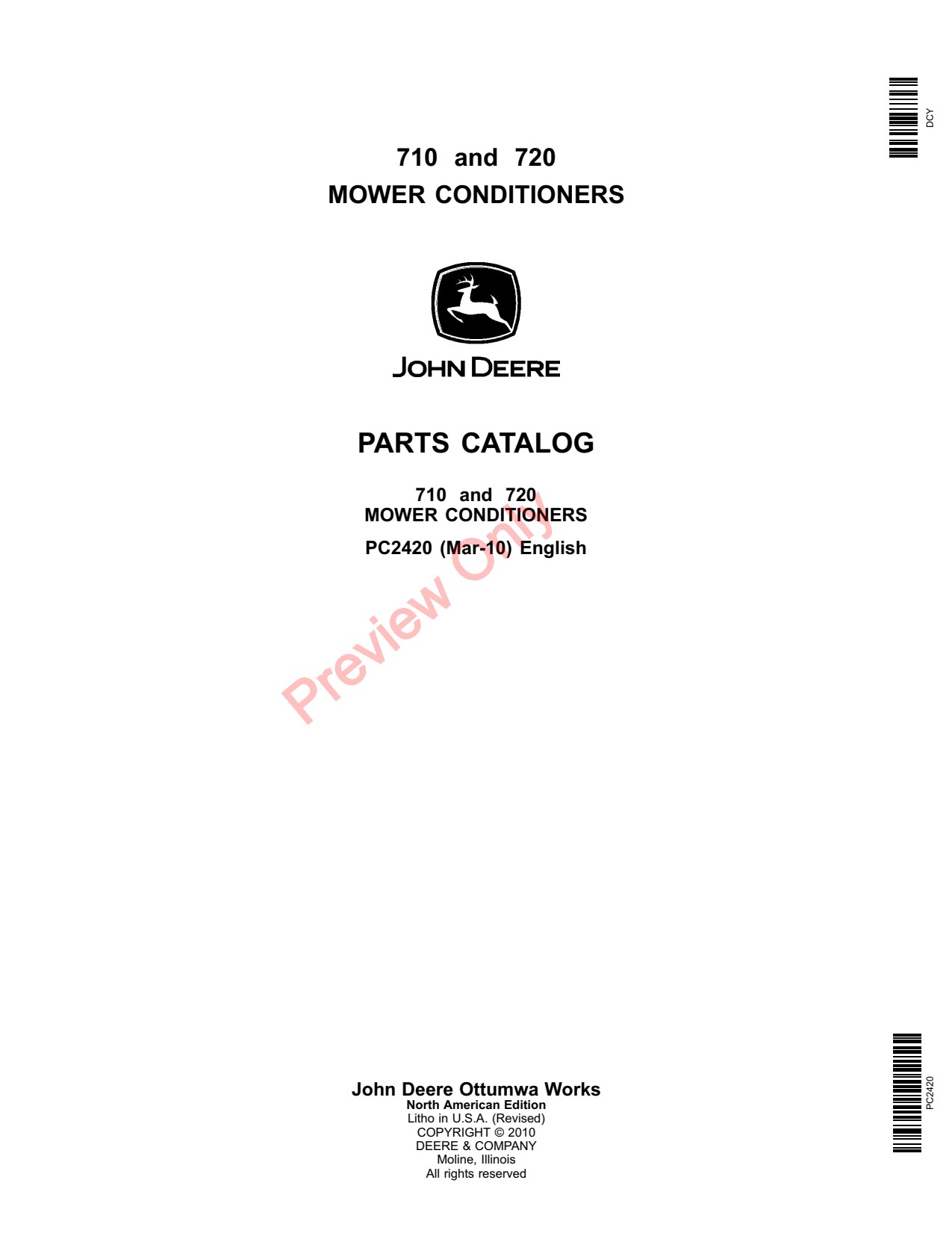 John Deere 710 720 Sickle Mower Conditioner Parts Catalog PC2420 1 John Deere 710 720 Sickle Mower Conditioner Parts Catalog PC2420