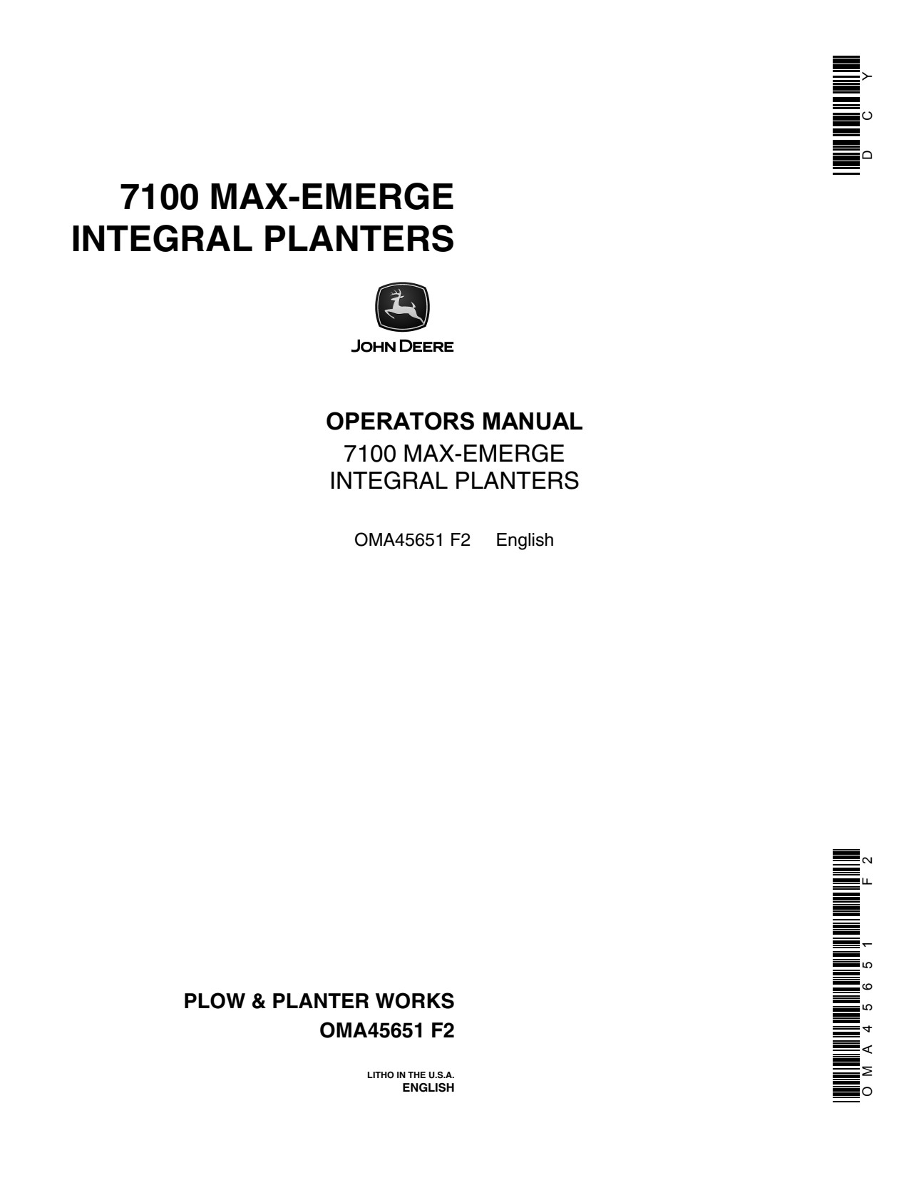 John Deere 7100 MaxEmerge Integral Planter Operator Manual OMA45651 1 John Deere 7100 MaxEmerge Integral Planter Operator Manual OMA45651