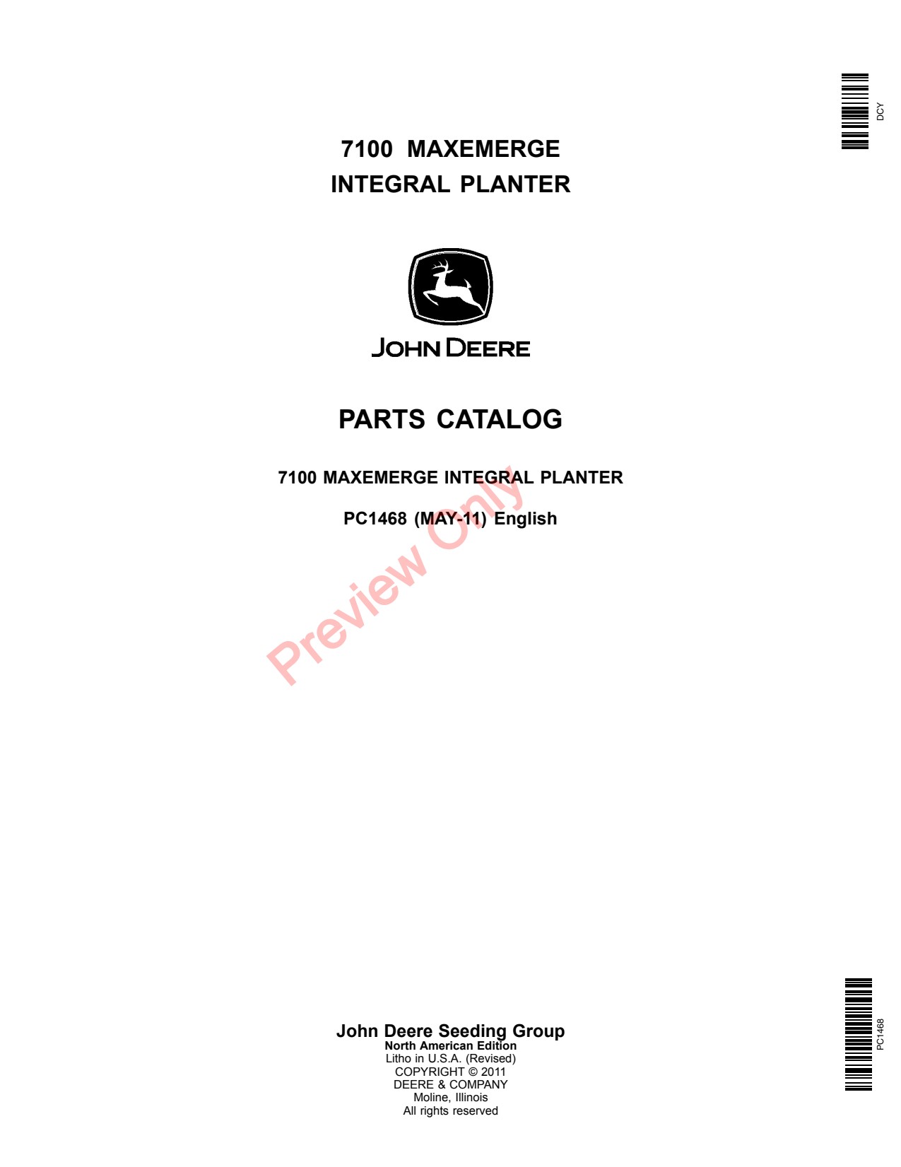 John Deere 7100 MaxEmerge Integral Planter Parts Catalog PC1468 1 John Deere 7100 MaxEmerge Integral Planter Parts Catalog PC1468
