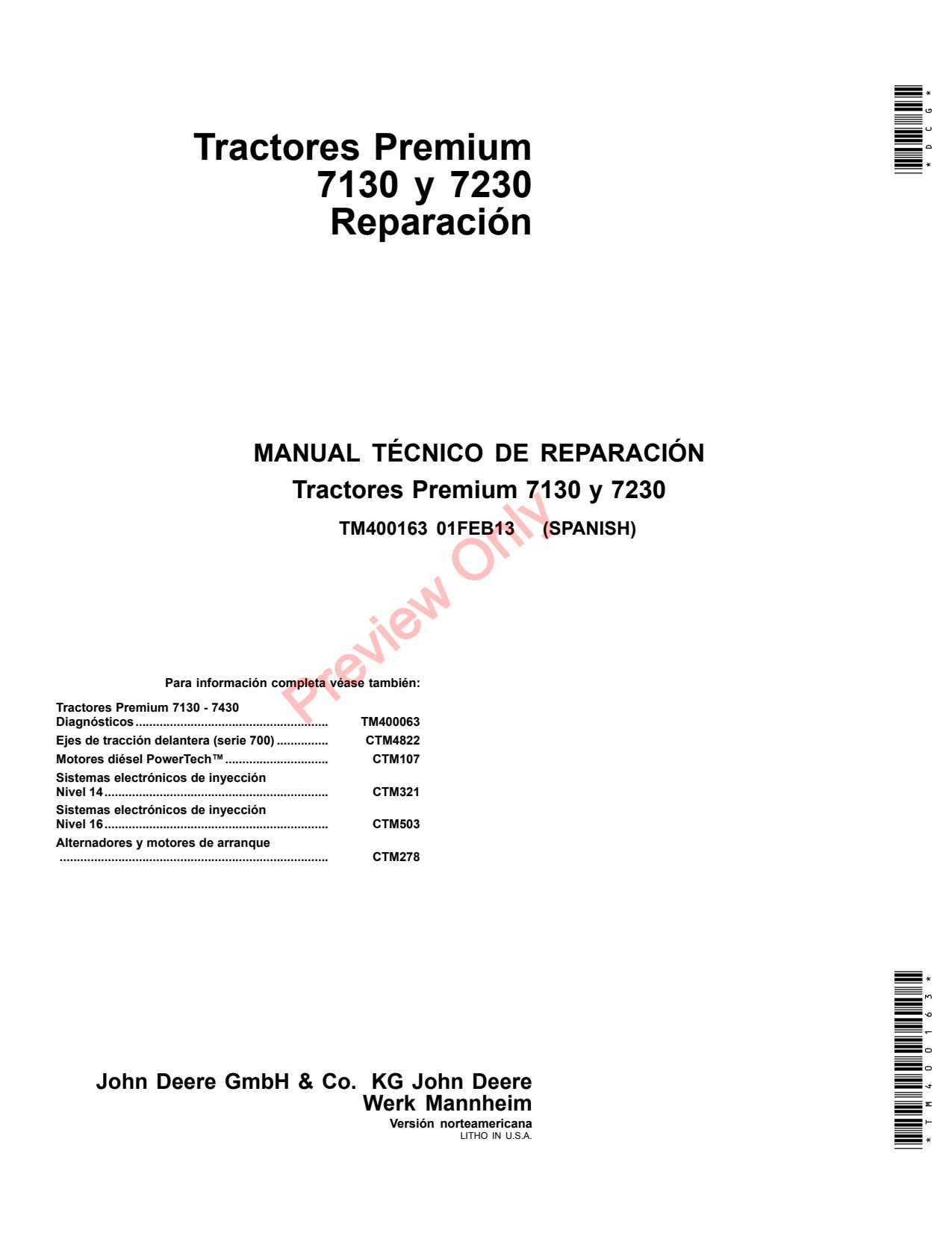 John Deere 7130 7230 Premium Tractor Technical Manual TM400163 ES 1 John Deere 7130 7230 Premium Tractor Technical Manual TM400163 ES
