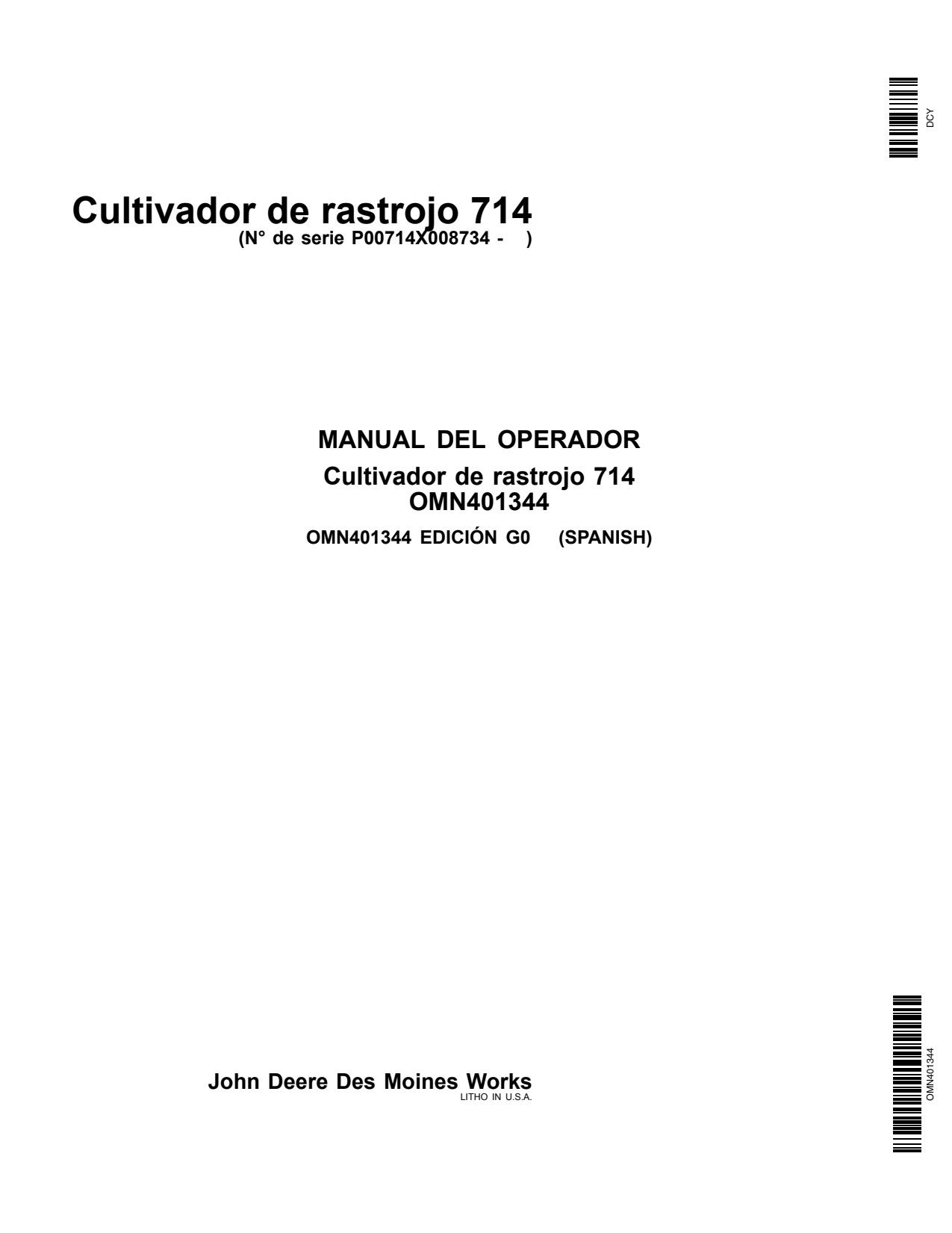 John Deere 714 Mulch Tiller Operator Manual OMN401344 ES 1 John Deere 714 Mulch Tiller Operator Manual OMN401344 ES