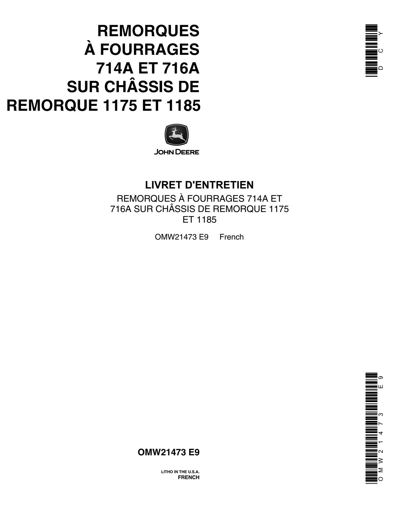 John Deere 714A 716A 1175 1185 E9 Forage Wagon Operator Manual OMW21473 FR 1 John Deere 714A 716A 1175 1185 E9 Forage Wagon Operator Manual OMW21473 FR