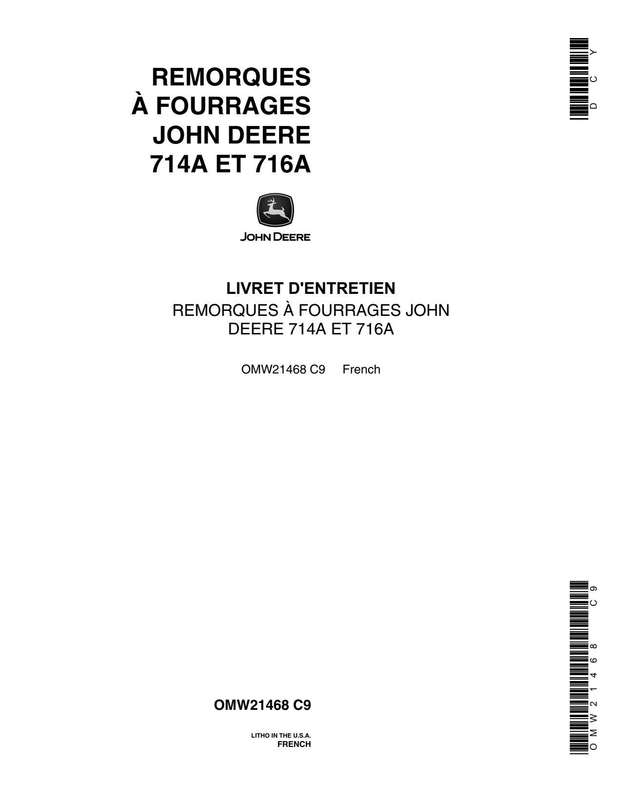 John Deere 714A 716A C9 Forage Wagon Operator Manual OMW21468 FR 1 John Deere 714A 716A C9 Forage Wagon Operator Manual OMW21468 FR