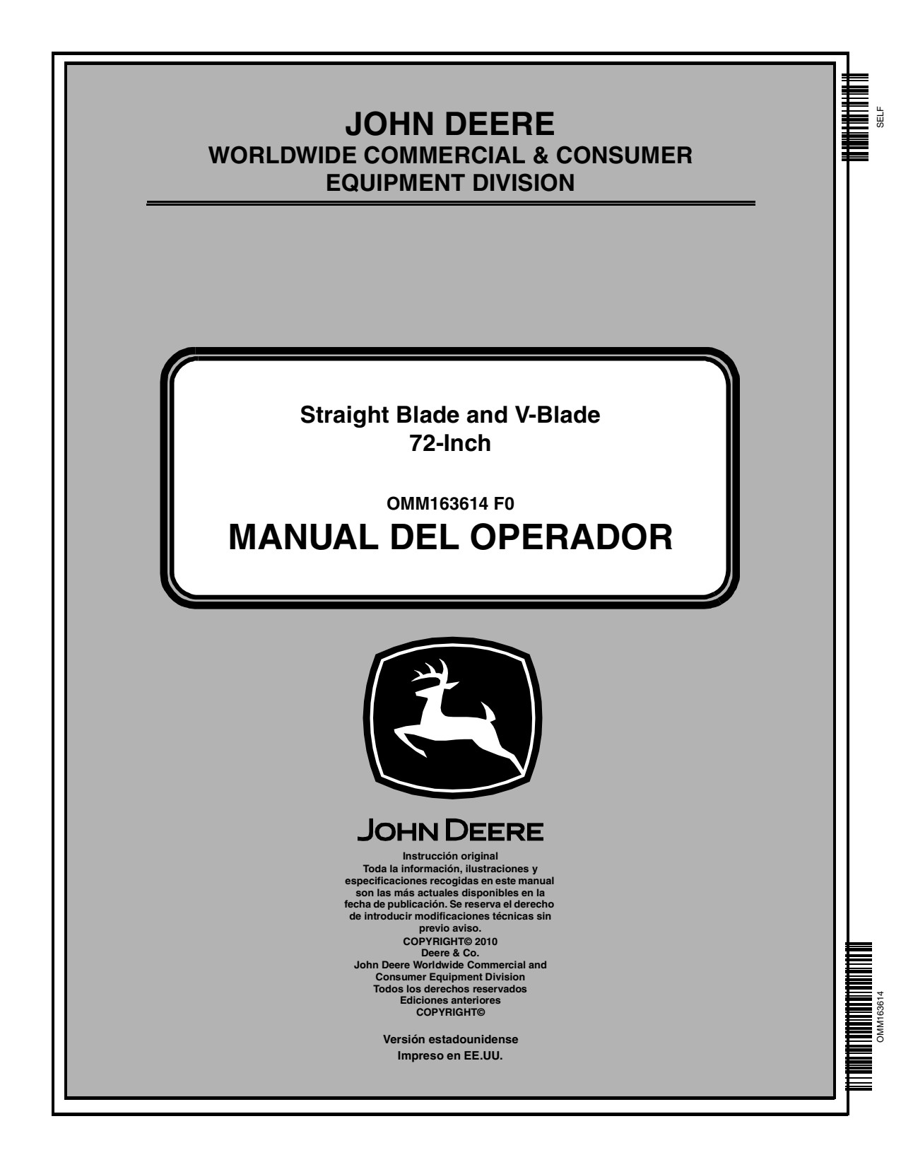 John Deere 72 Inch TS Gator TH Gator HPX Gator TE Gator Blade Operator Manual OMM163614 ES 1 John Deere 72 Inch TS Gator TH Gator HPX Gator TE Gator Blade Operator Manual OMM163614 ES