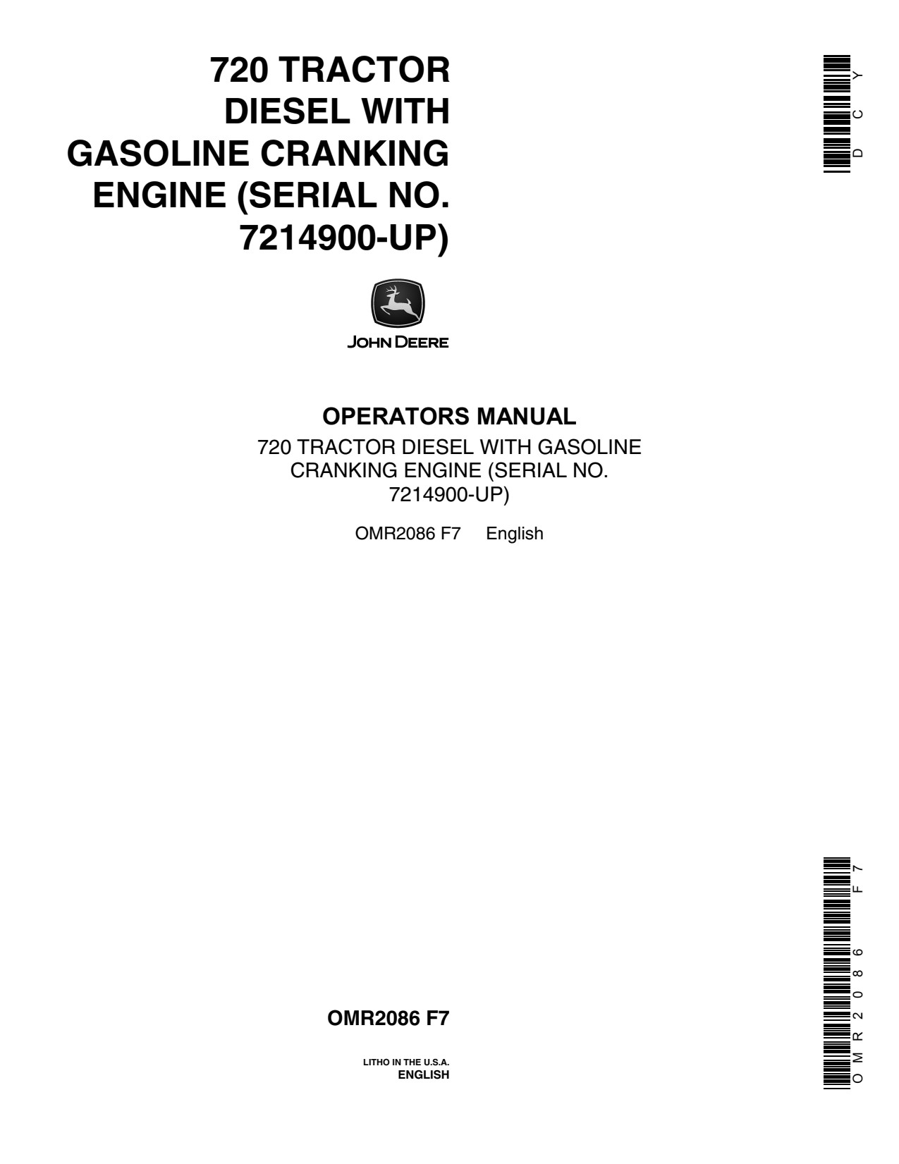 John Deere 720 Gasoline Cranking Engine Operator Manual OMR2086 1 John Deere 720 Gasoline Cranking Engine Operator Manual OMR2086