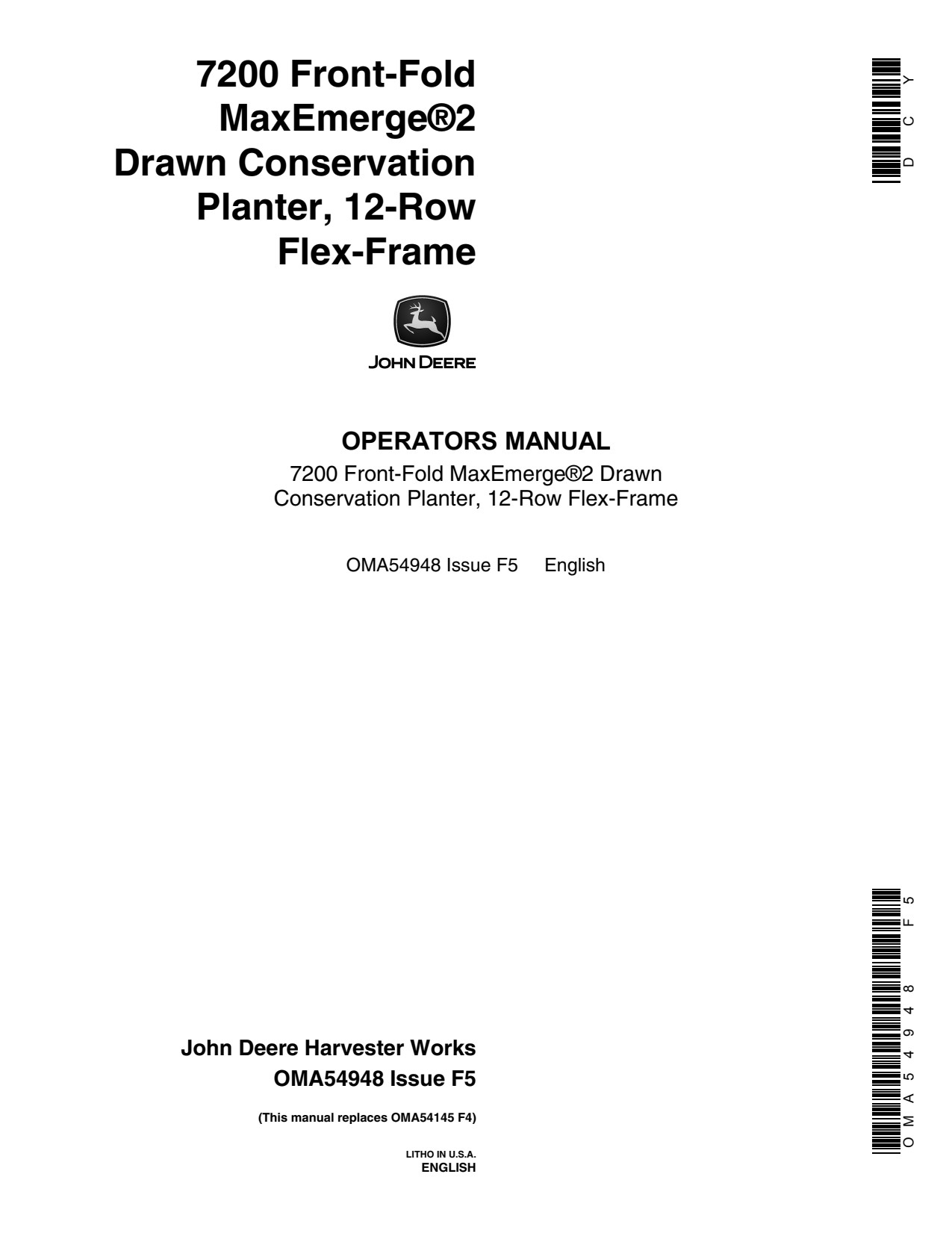 John Deere 7200 12RN Drawn Conservation Planter Operator Manual OMA54948 1 John Deere 7200 12RN Drawn Conservation Planter Operator Manual OMA54948