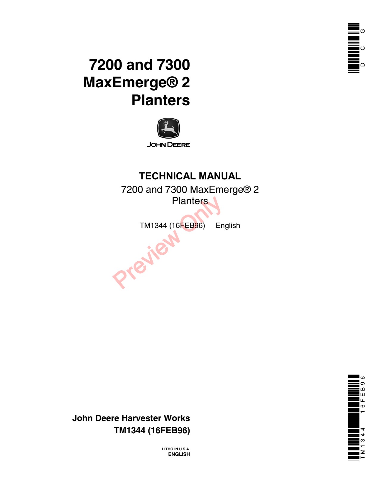 John Deere 7200 7240 7300 7340 Planter Technical Manual TM1344 1 John Deere 7200 7240 7300 7340 Planter Technical Manual TM1344