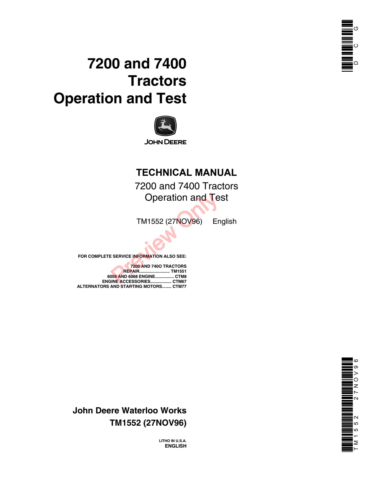 John Deere 7200 7400 Tractor Operation Test Technical Manual TM1552 1 John Deere 7200 7400 Tractor Operation Test Technical Manual TM1552