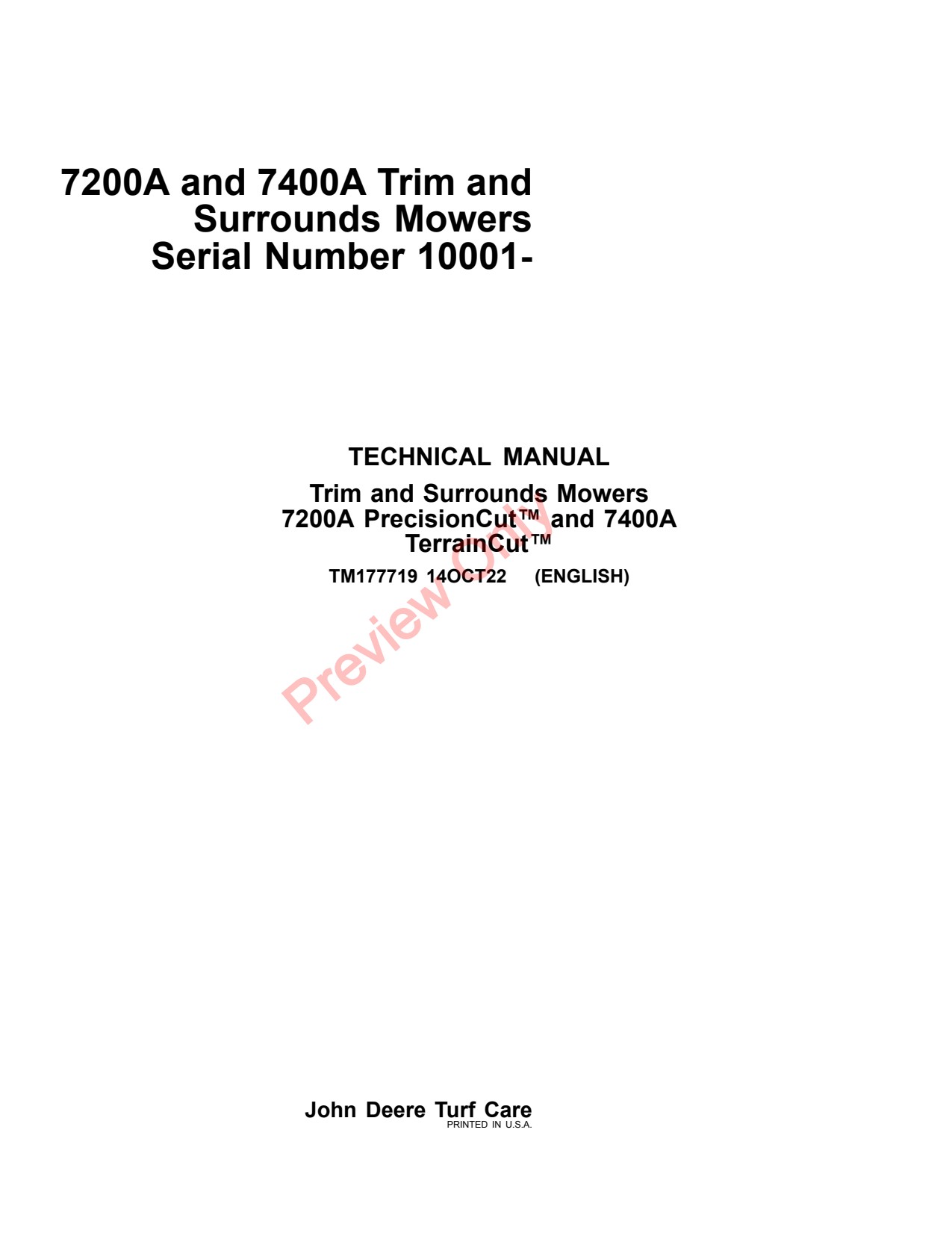 John Deere 7200A 7400A Surrounds Mower Technical Manual TM177719 1 John Deere 7200A 7400A Surrounds Mower Technical Manual TM177719