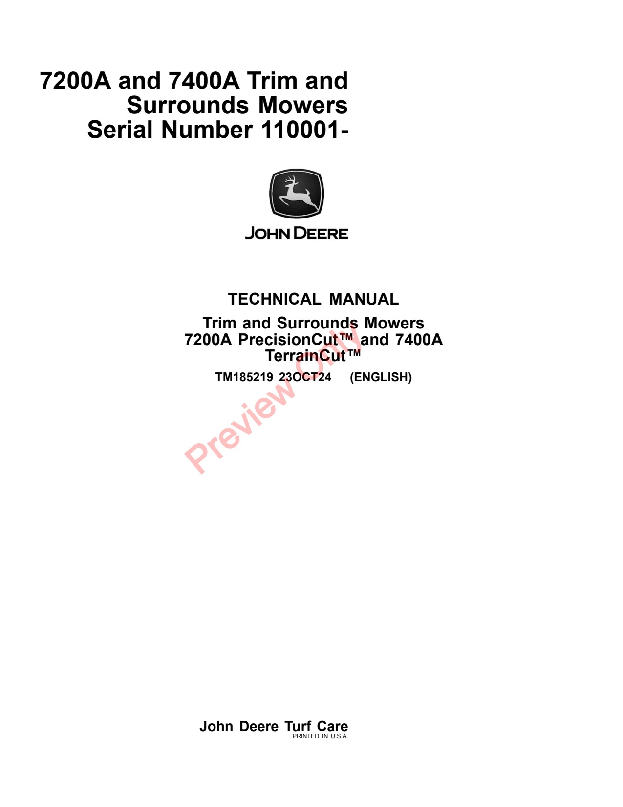 John Deere 7200A 7400A Surrounds Mower Technical Manual TM185219 1 John Deere 7200A 7400A Surrounds Mower Technical Manual TM185219