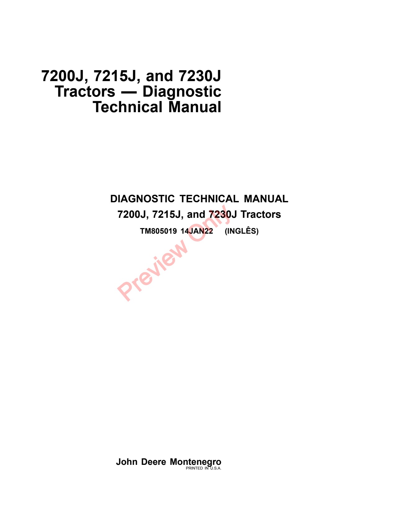 John Deere 7200J 7215J 7230J Tractor Diagnostic Technical Manual TM805019 1 John Deere 7200J 7215J 7230J Tractor Diagnostic Technical Manual TM805019