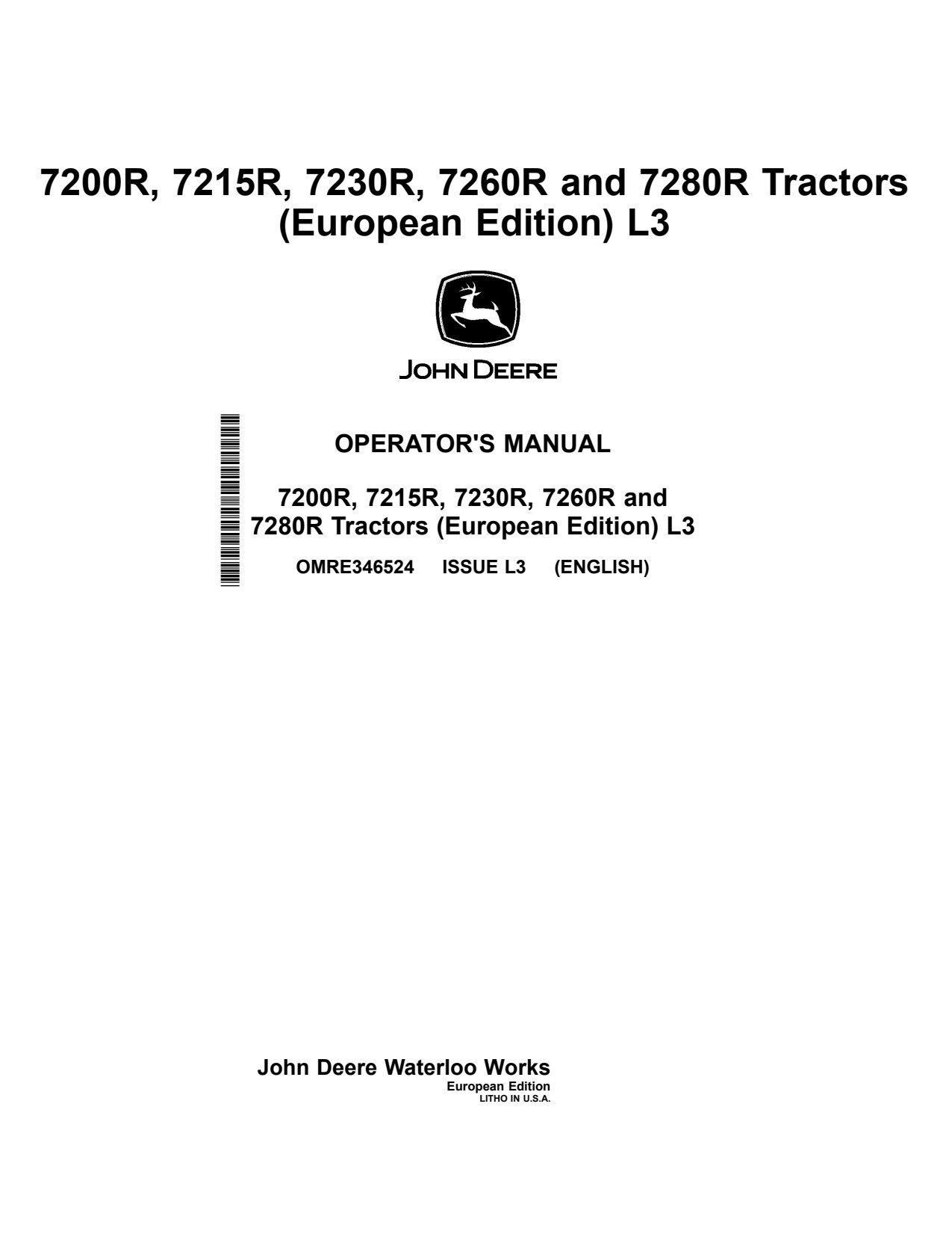 John Deere 7200R 7215R 7260R 7280R 7230R Tractor Operator Manual OMRE346524 1 John Deere 7200R 7215R 7260R 7280R 7230R Tractor Operator Manual OMRE346524