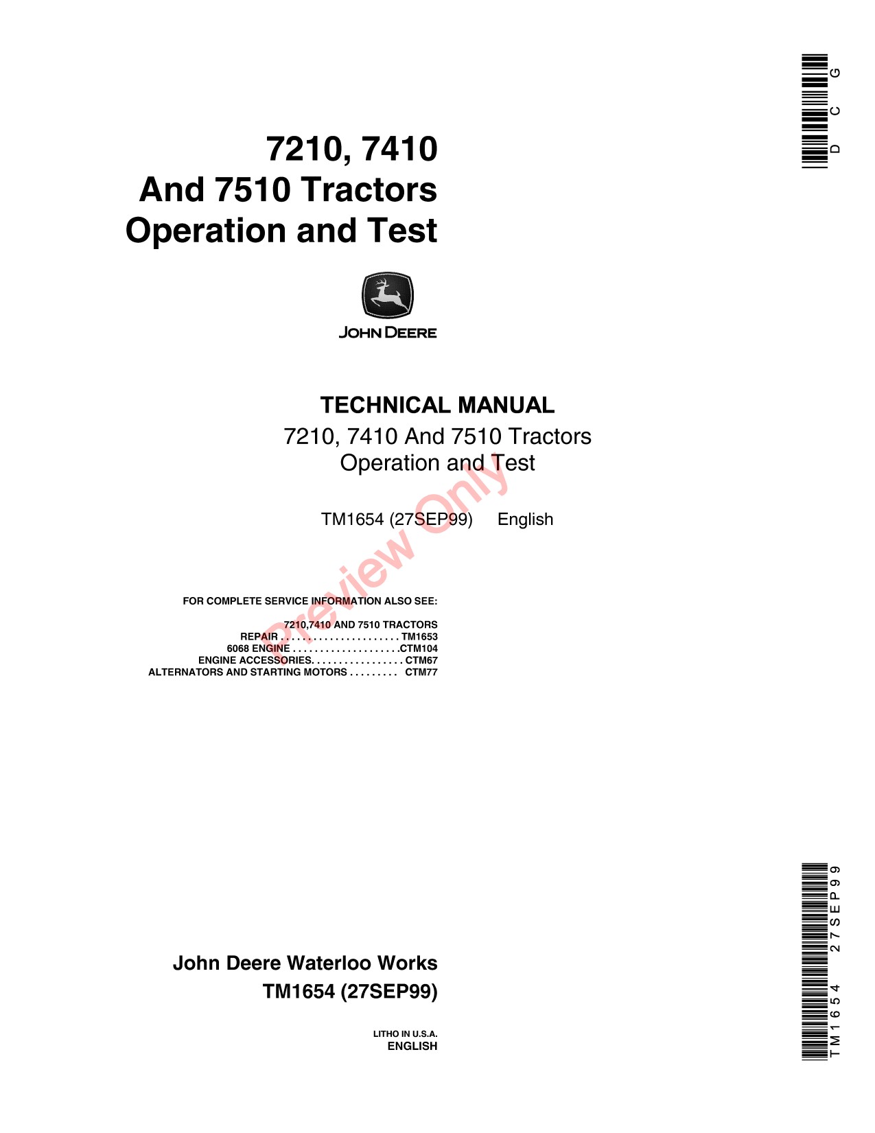 John Deere 7210 7410 7510 Tractor Operation Test Technical Manual TM1654 1 John Deere 7210 7410 7510 Tractor Operation Test Technical Manual TM1654