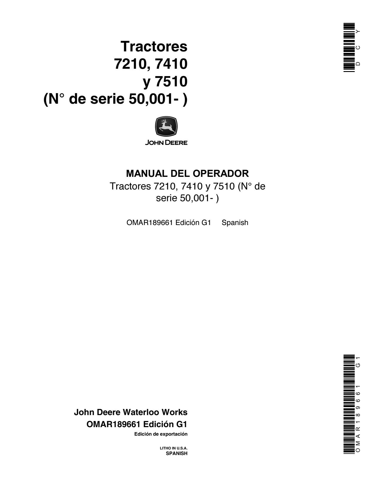 John Deere 7210 7510 7410 Tractor Operator Manual OMAR189661 ES 1 John Deere 7210 7510 7410 Tractor Operator Manual OMAR189661 ES