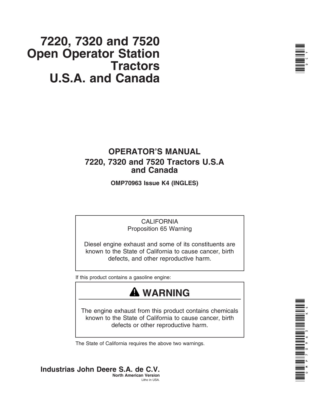 John Deere 7220 7320 7520 Station Tractor Operator Manual OMP70963 1 John Deere 7220 7320 7520 Station Tractor Operator Manual OMP70963