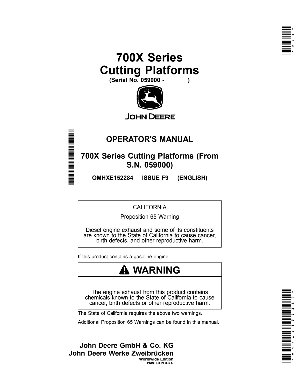 John Deere 722X 725X 730X 735X 740X 700X Header Platform Operator Manual OMHXE152284 1 John Deere 722X 725X 730X 735X 740X 700X Header Platform Operator Manual OMHXE152284
