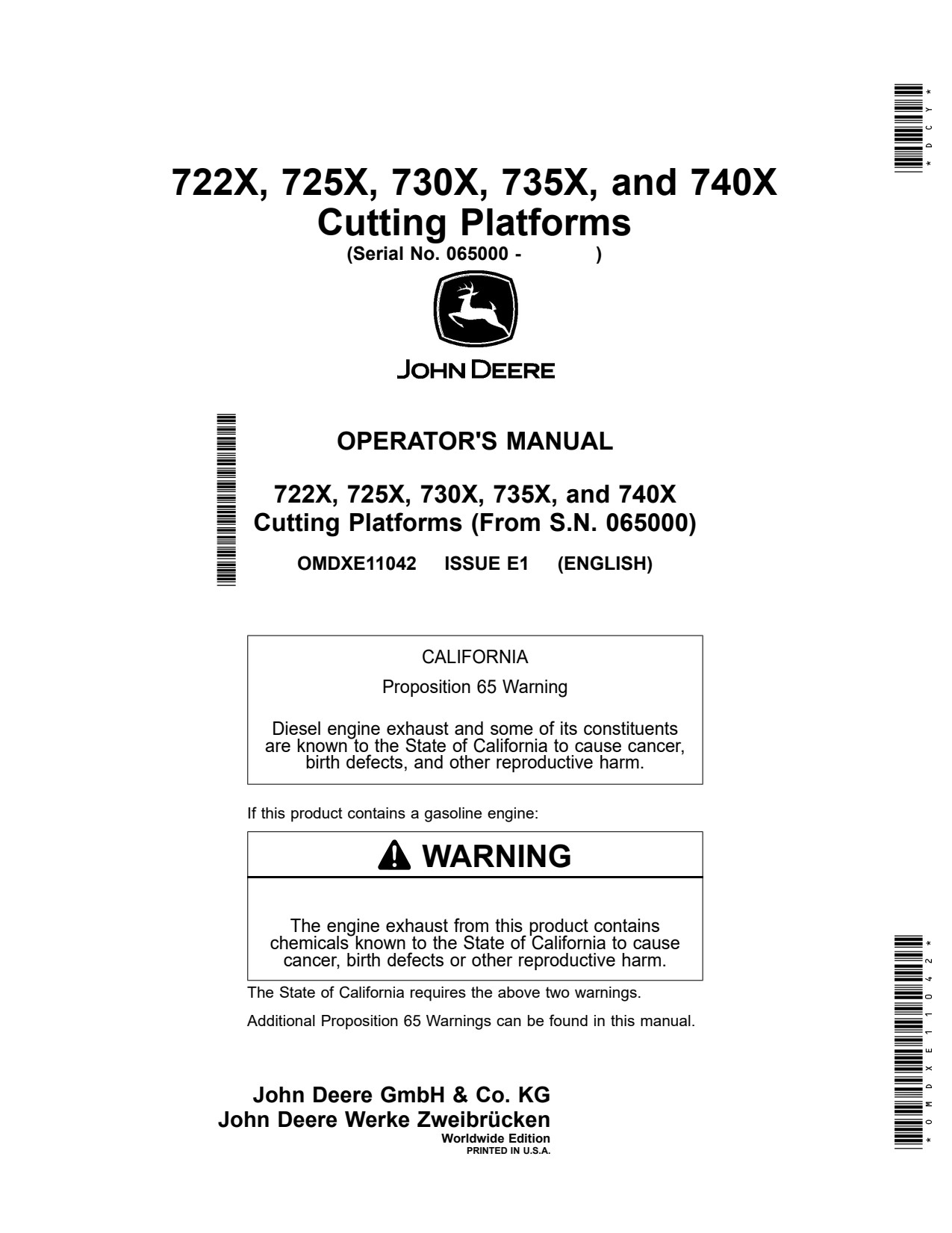 John Deere 722X 725X 730X 735X 740X Header Platform Operator Manual OMDXE11042 1 John Deere 722X 725X 730X 735X 740X Header Platform Operator Manual OMDXE11042
