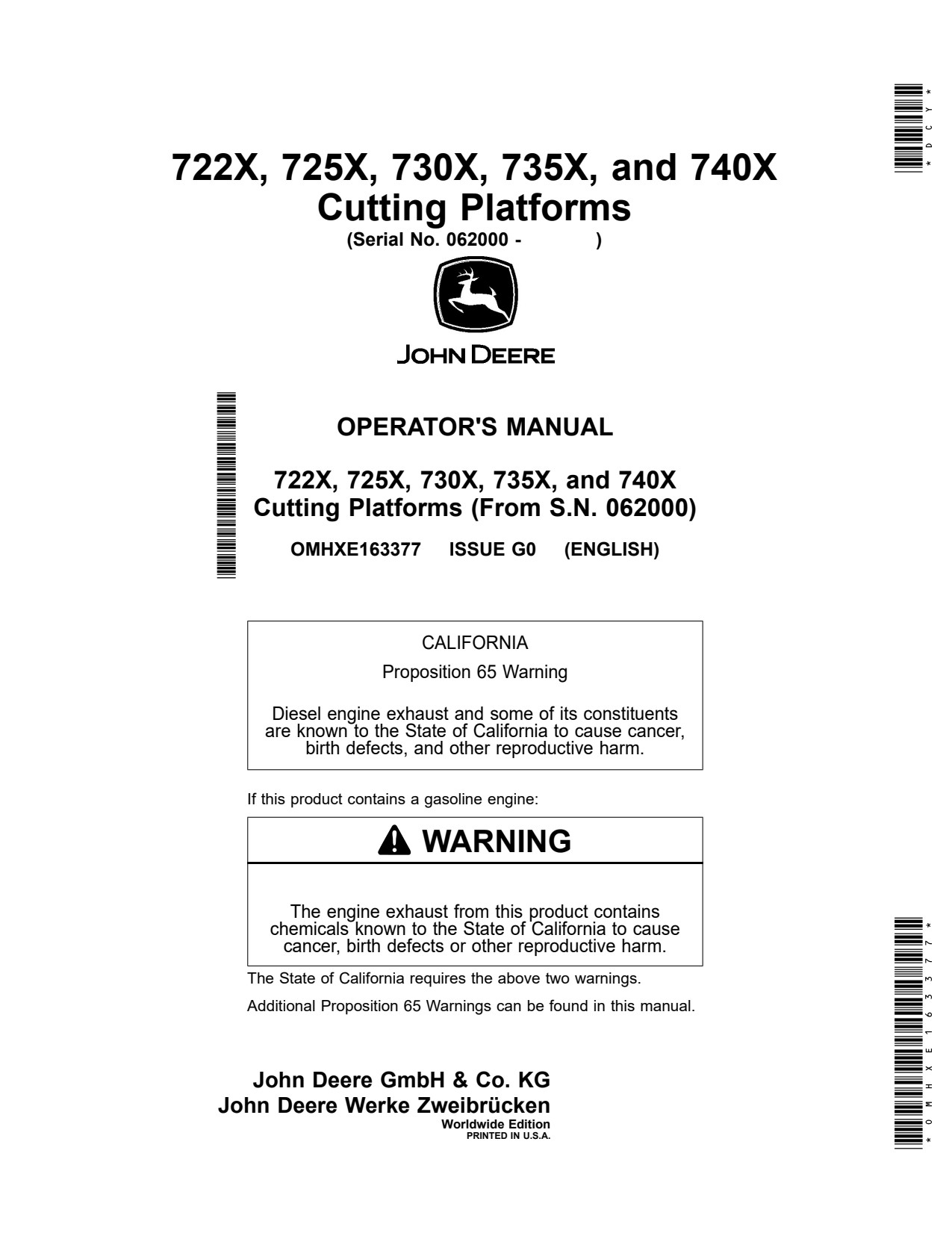 John Deere 722X 725X 730X 735X 740X Header Platform Operator Manual OMHXE163377 1 John Deere 722X 725X 730X 735X 740X Header Platform Operator Manual OMHXE163377