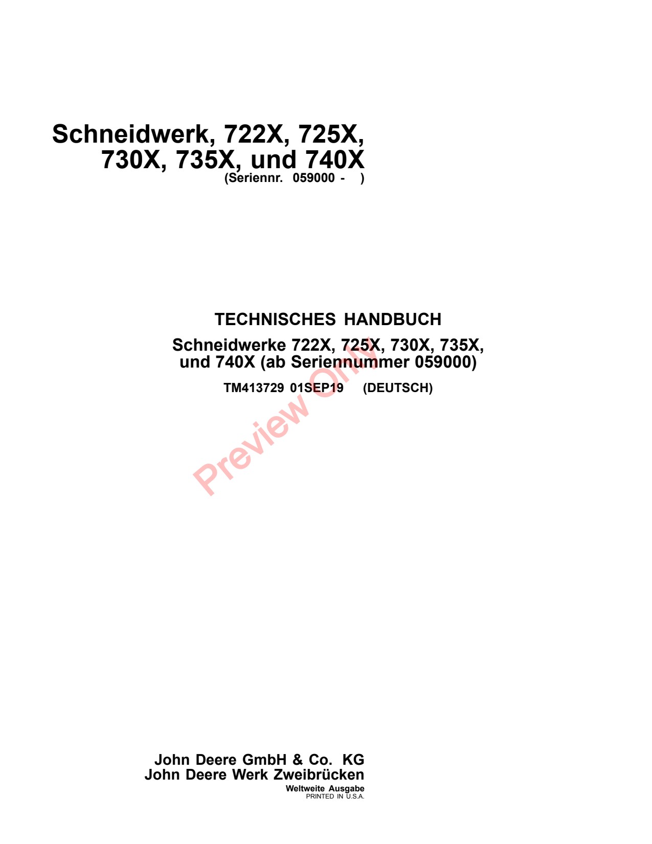 John Deere 722X 725X 730X 735X 740X Header Platform Technical Manual TM413729 DE 1 John Deere 722X 725X 730X 735X 740X Header Platform Technical Manual TM413729 DE