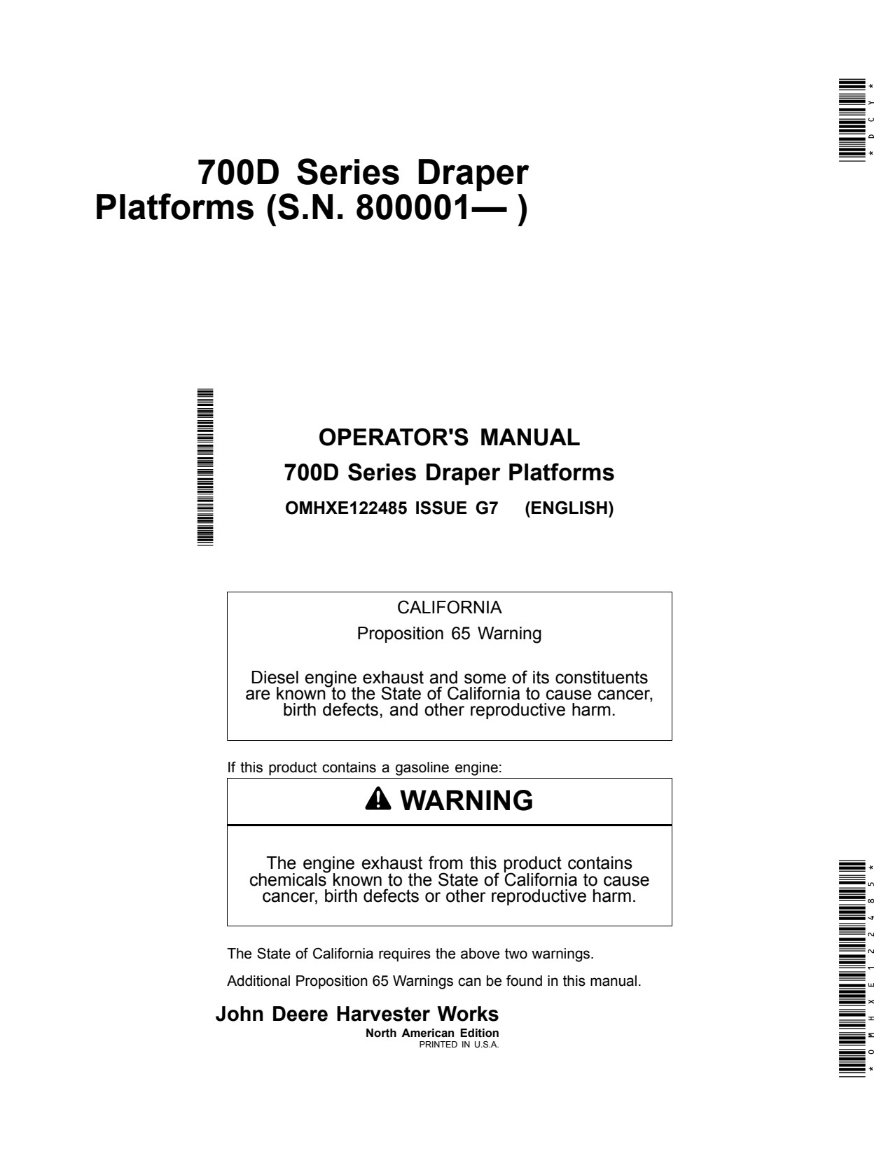 John Deere 725D 730D 735D 740D 700D Header Platform Operator Manual OMHXE122485 1 John Deere 725D 730D 735D 740D 700D Header Platform Operator Manual OMHXE122485