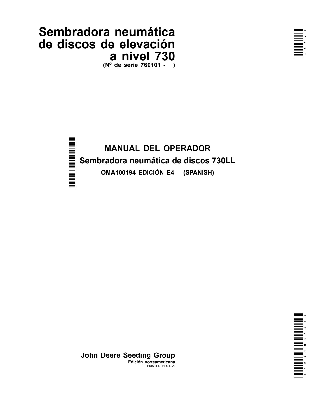 John Deere 730 730LL Air Disk Drill Operator Manual OMA100194 ES 1 John Deere 730 730LL Air Disk Drill Operator Manual OMA100194 ES