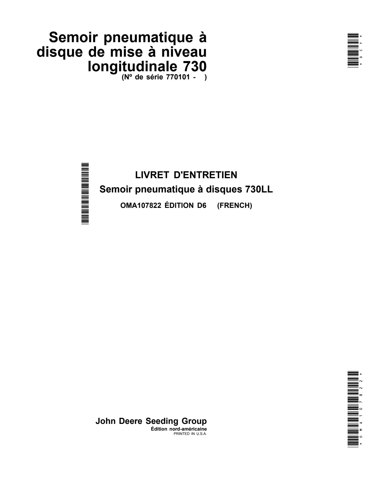 John Deere 730 730LL Air Disk Drill Operator Manual OMA107822 FR 1 John Deere 730 730LL Air Disk Drill Operator Manual OMA107822 FR