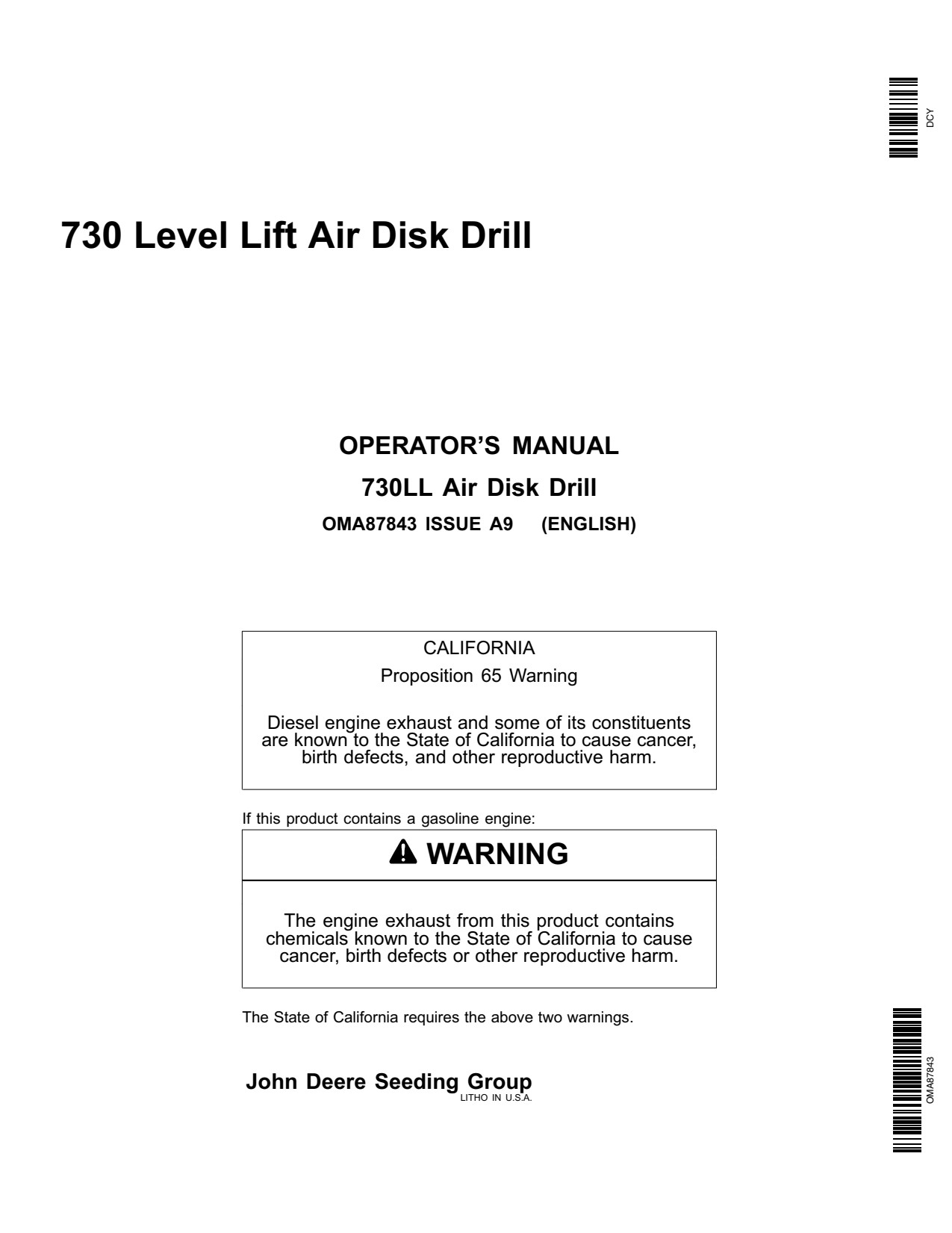 John Deere 730 730LL Air Disk Drill Operator Manual OMA87843 1 John Deere 730 730LL Air Disk Drill Operator Manual OMA87843
