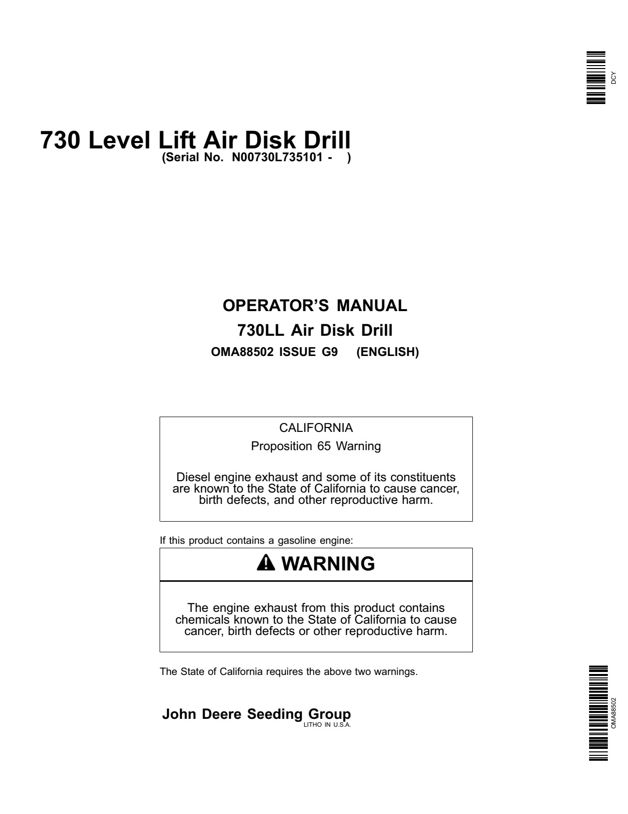John Deere 730 730LL Air Disk Drill Operator Manual OMA88502 1 John Deere 730 730LL Air Disk Drill Operator Manual OMA88502