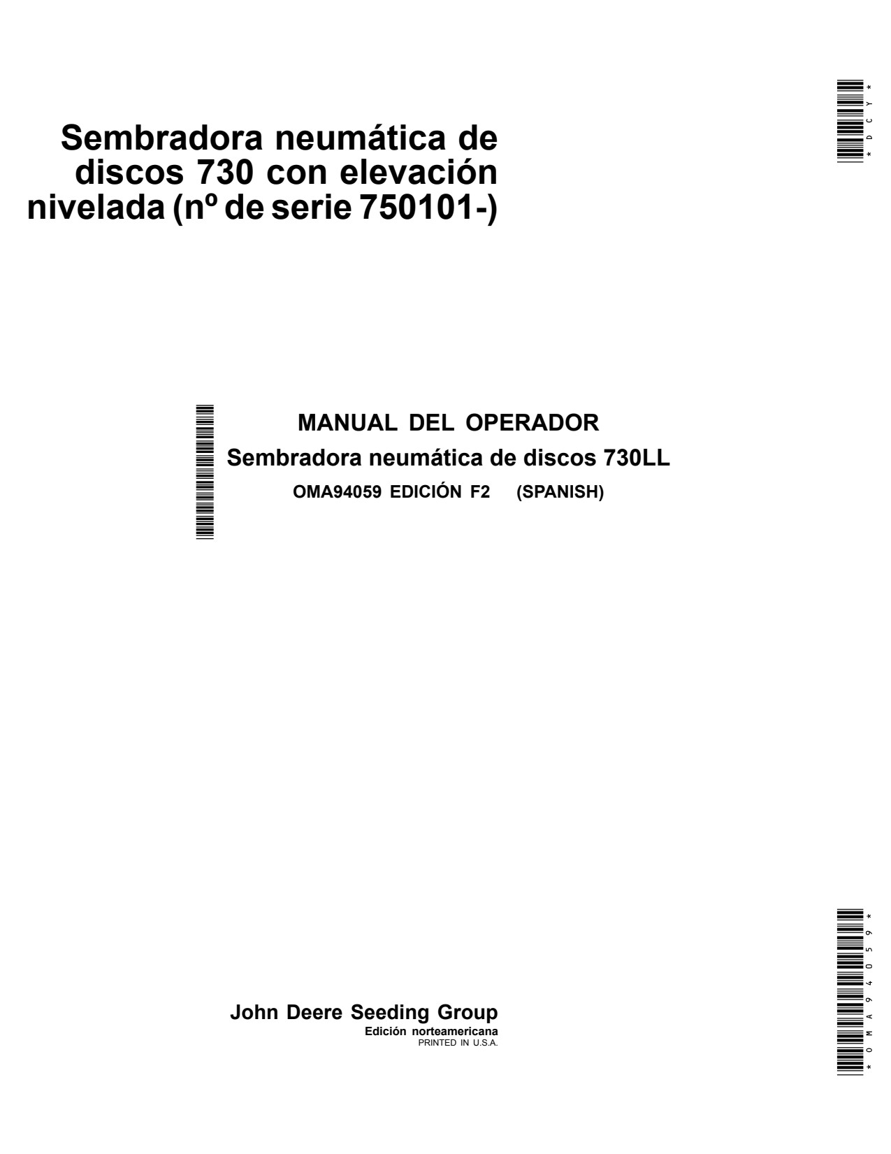 John Deere 730 730LL Air Disk Drill Operator Manual OMA94059 ES 1 John Deere 730 730LL Air Disk Drill Operator Manual OMA94059 ES