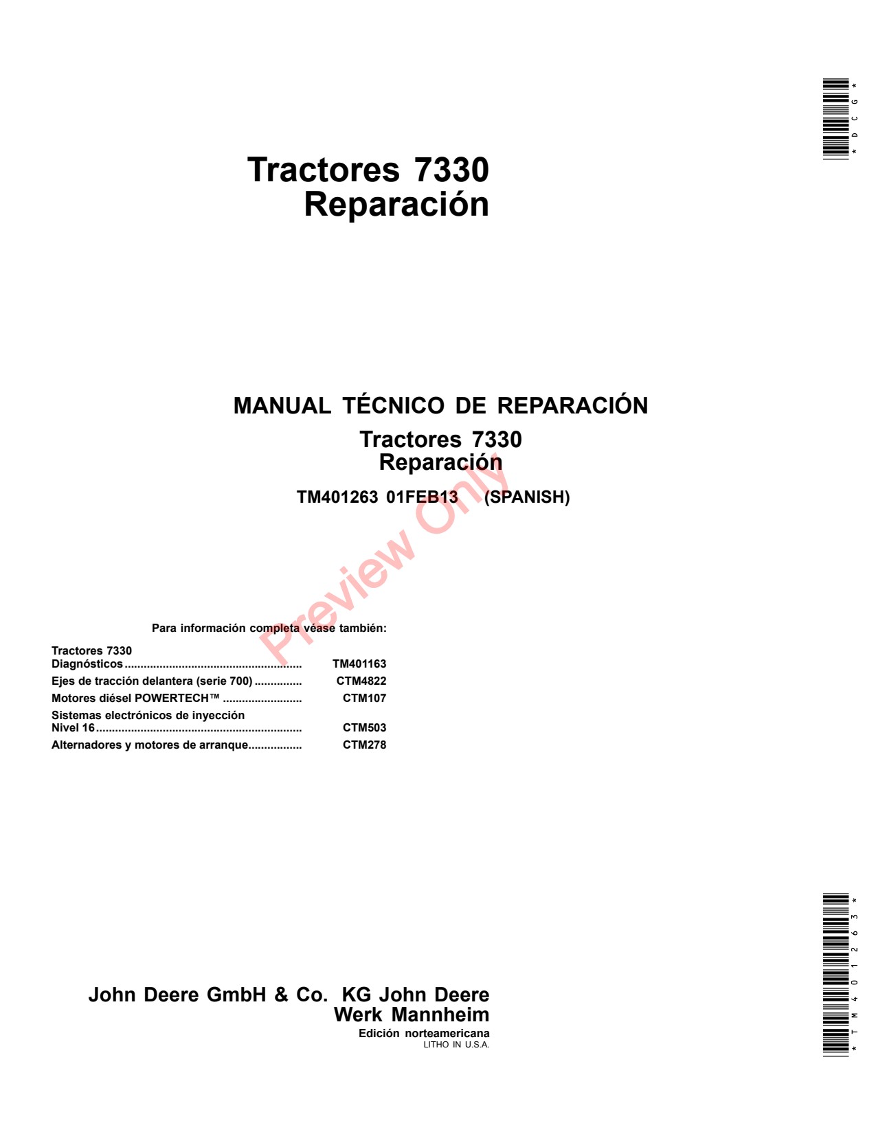 John Deere 7330 Tractor Repair Technical Manual TM401263 ES 1 John Deere 7330 Tractor Repair Technical Manual TM401263 ES